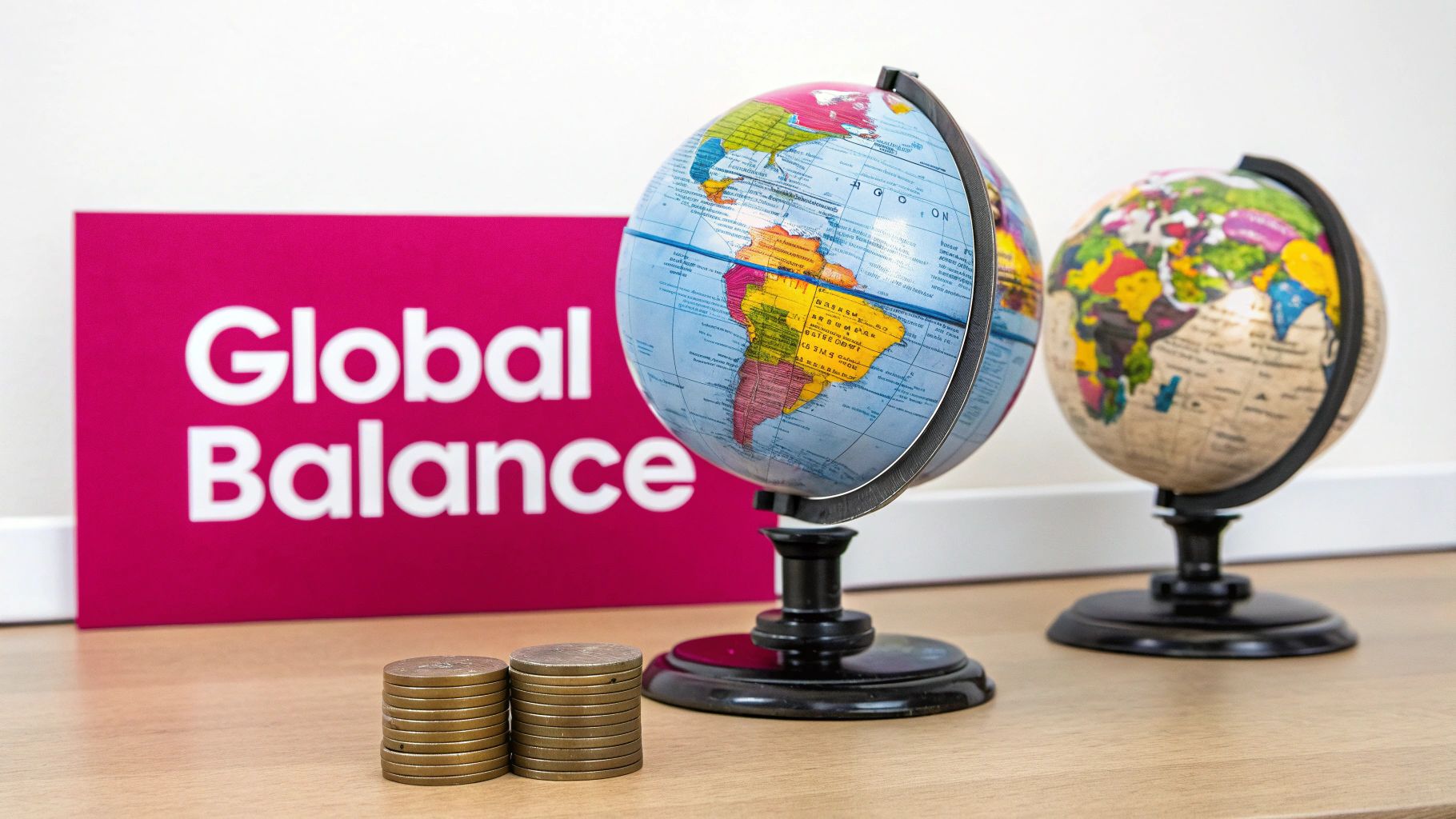 A stylized world map with interconnected glowing nodes, representing global financial markets and the benefits of international investing.