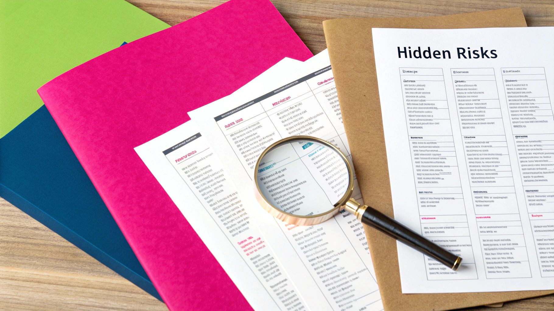 A magnifying glass revealing overlapping circles, representing how different mutual funds can hold the same underlying stocks, creating hidden concentration risk.