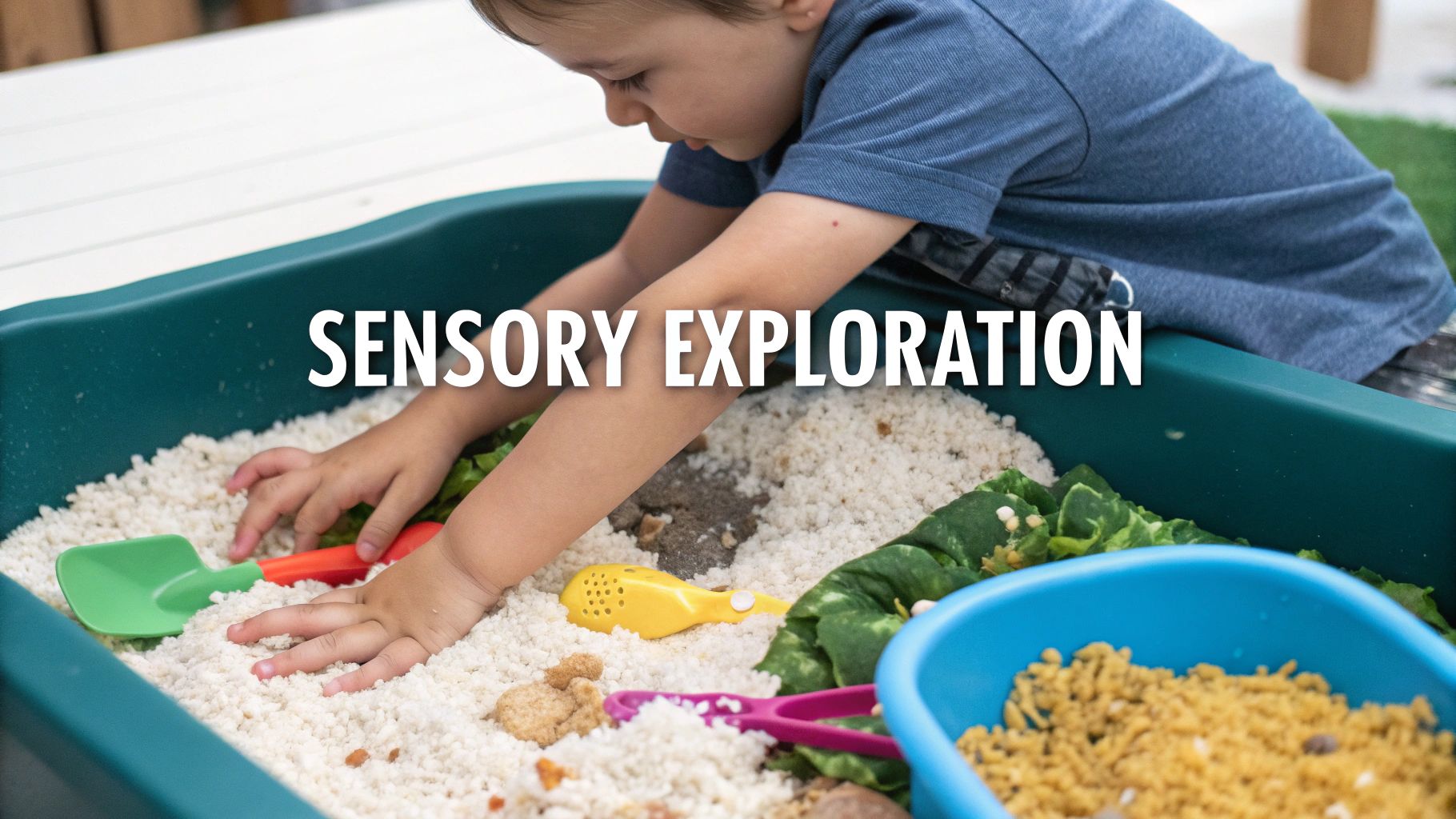 A child stacking wooden blocks with the gentle guidance of an adult's hands nearby, demonstrating the concept of scaffolding play.