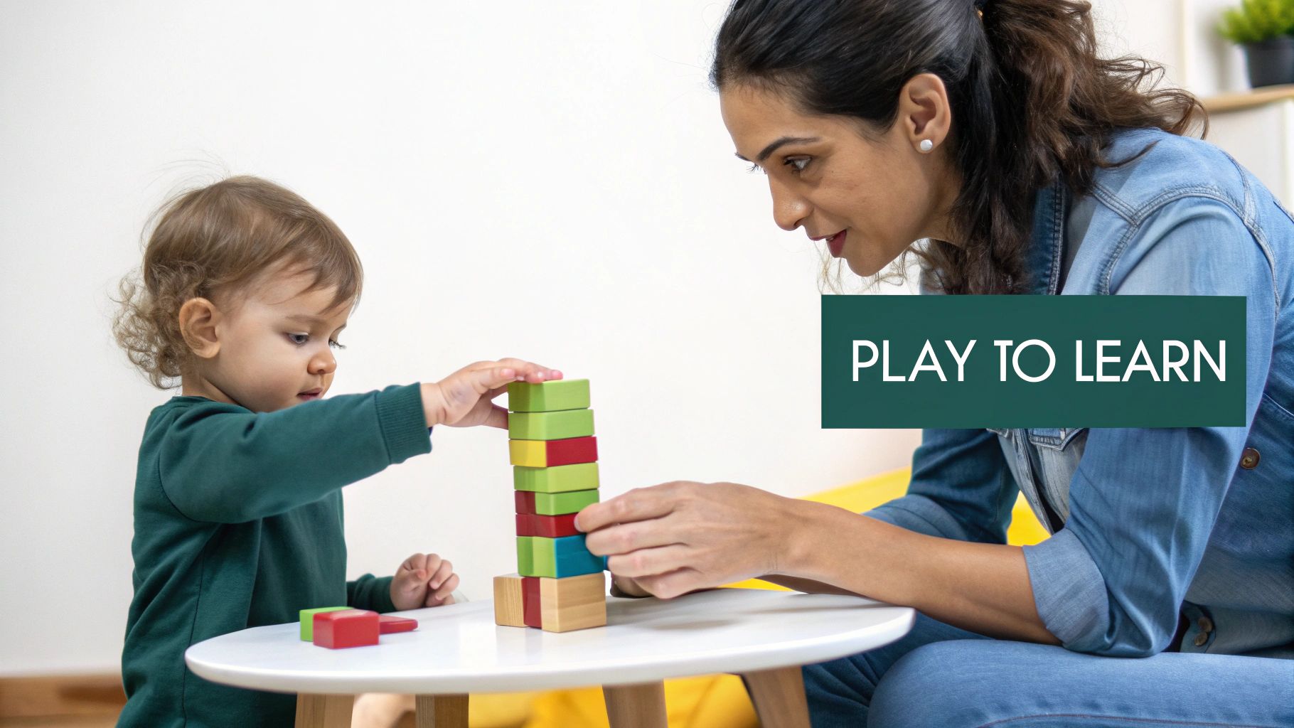 A child and a parent sorting colourful laundry together, smiling.