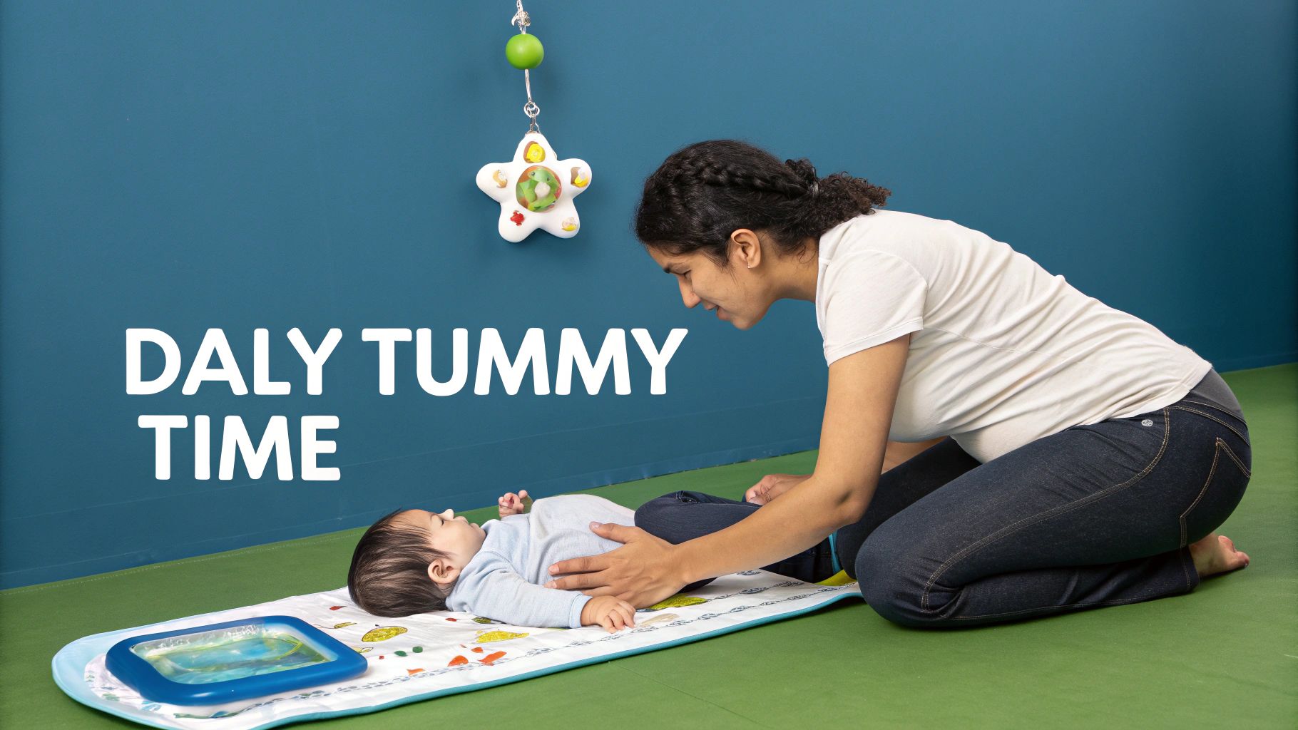 Mum playing with her newborn during tummy time