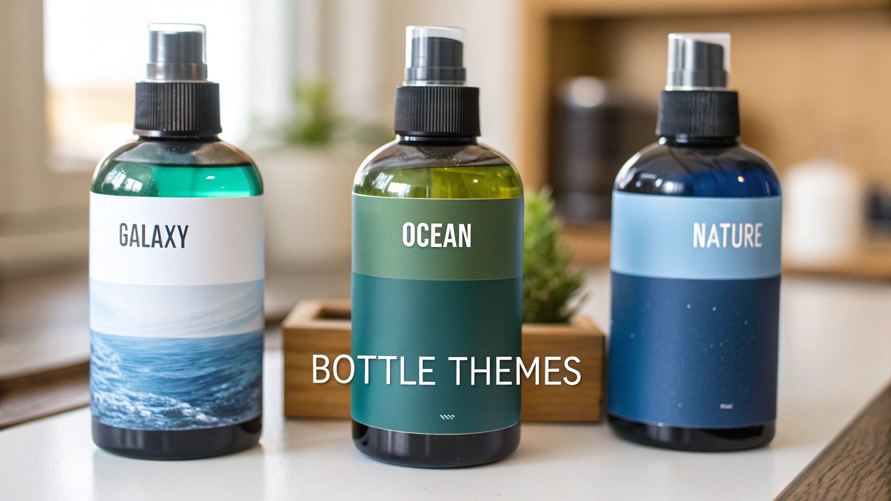 A collection of colourful, themed sensory bottles including a galaxy bottle and an ocean bottle.