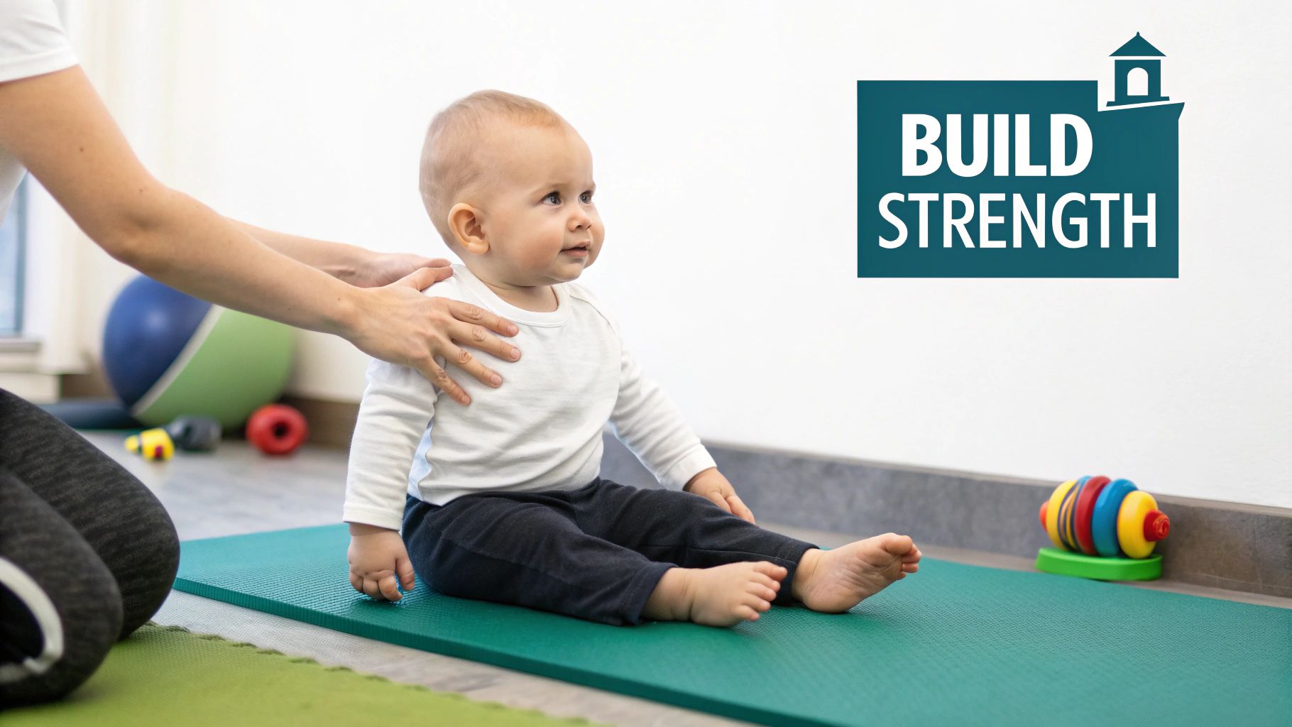 A happy baby stands up while holding onto a piece of furniture, a clear sign they're getting ready to walk.