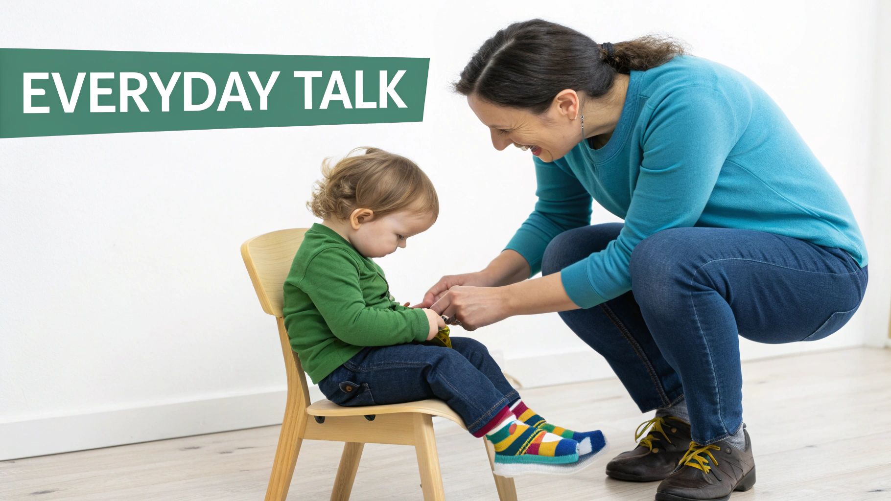 A parent and toddler enjoying an everyday routine like bath time, turning it into a language-rich activity.