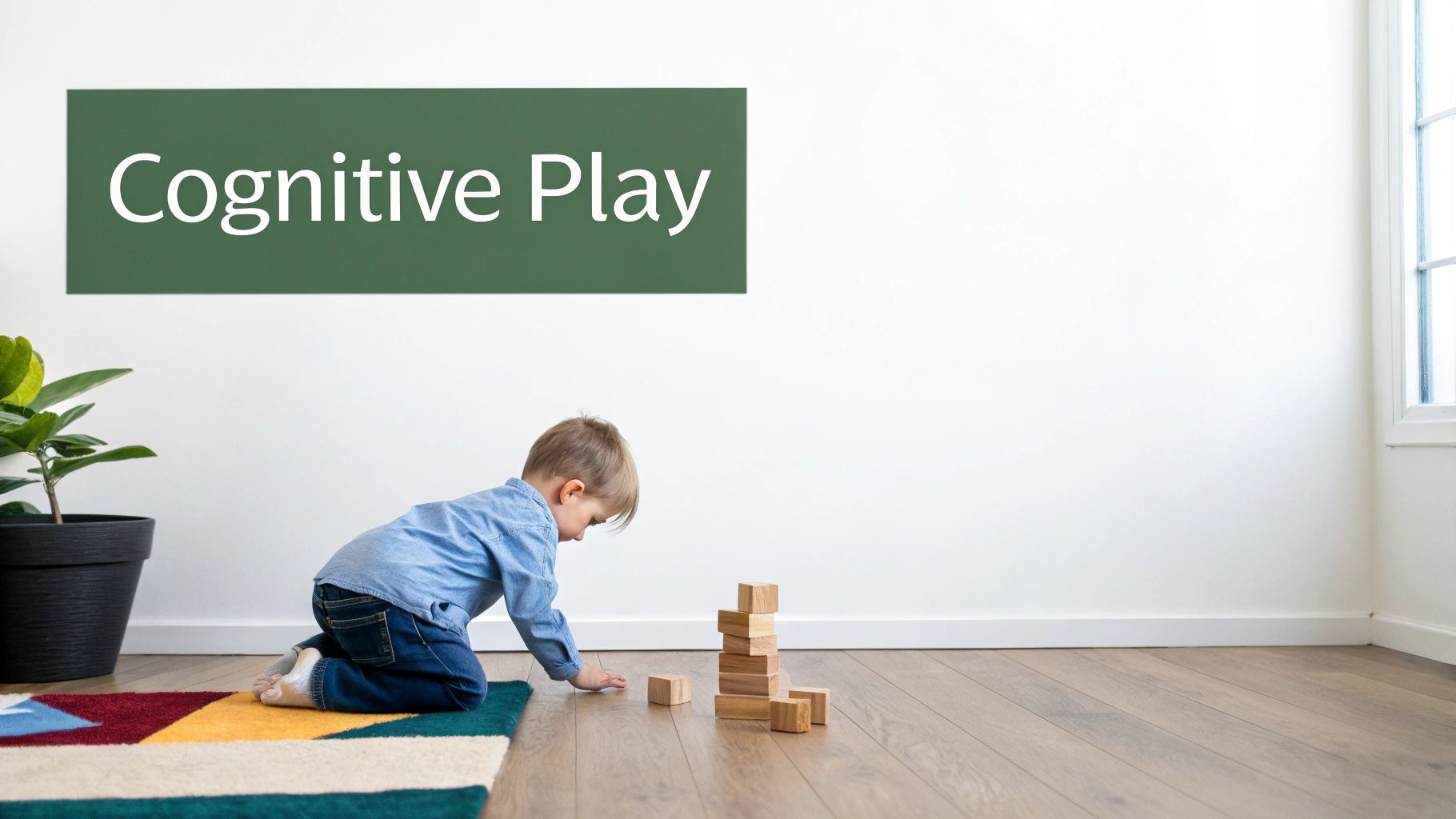 A toddler playing with colourful educational toys on the floor.