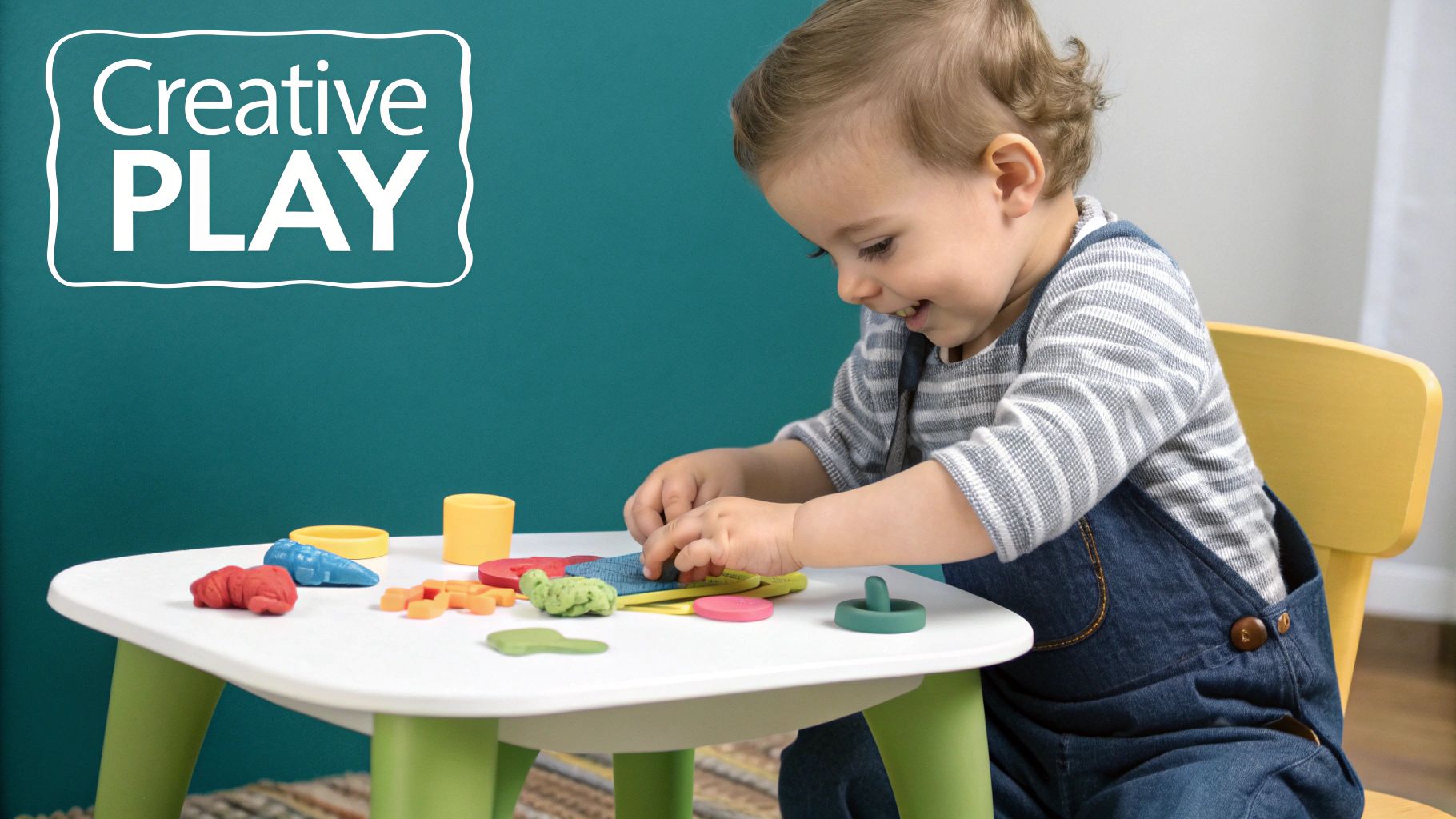 A toddler's hands covered in colourful paint, happily making handprints on a piece of paper.