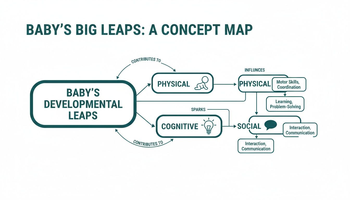 Concept map illustrating how baby's developmental leaps contribute to physical and cognitive growth.
