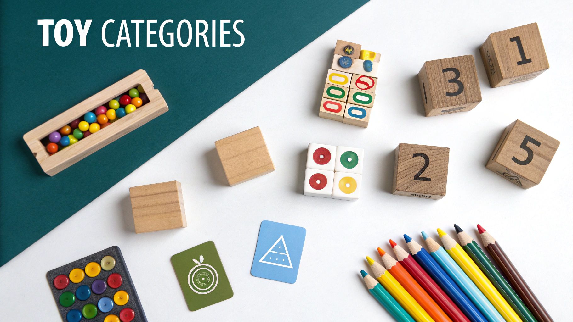 A child playing with various colourful educational toys on the floor