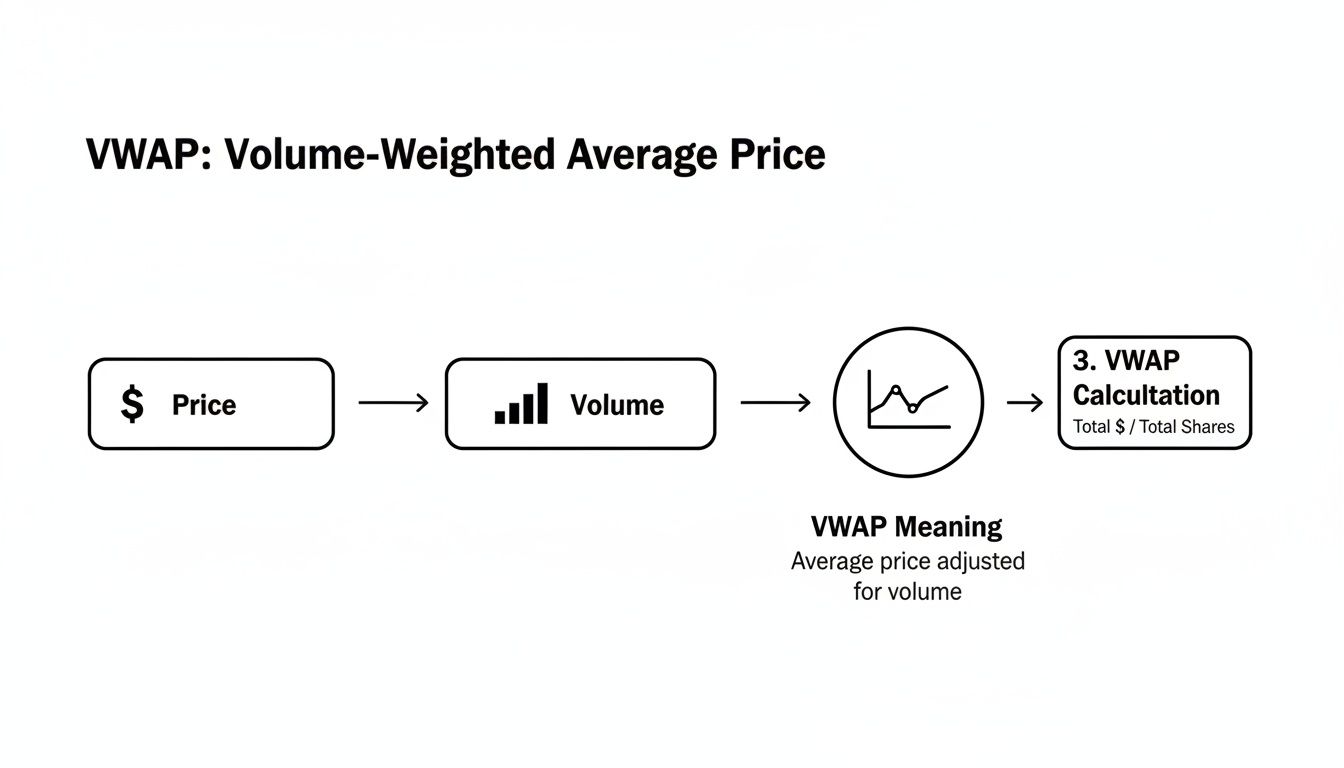 Flowchart illustrating the calculation of Volume-Weighted Average Price (VWAP) using price, volume, and total shares.