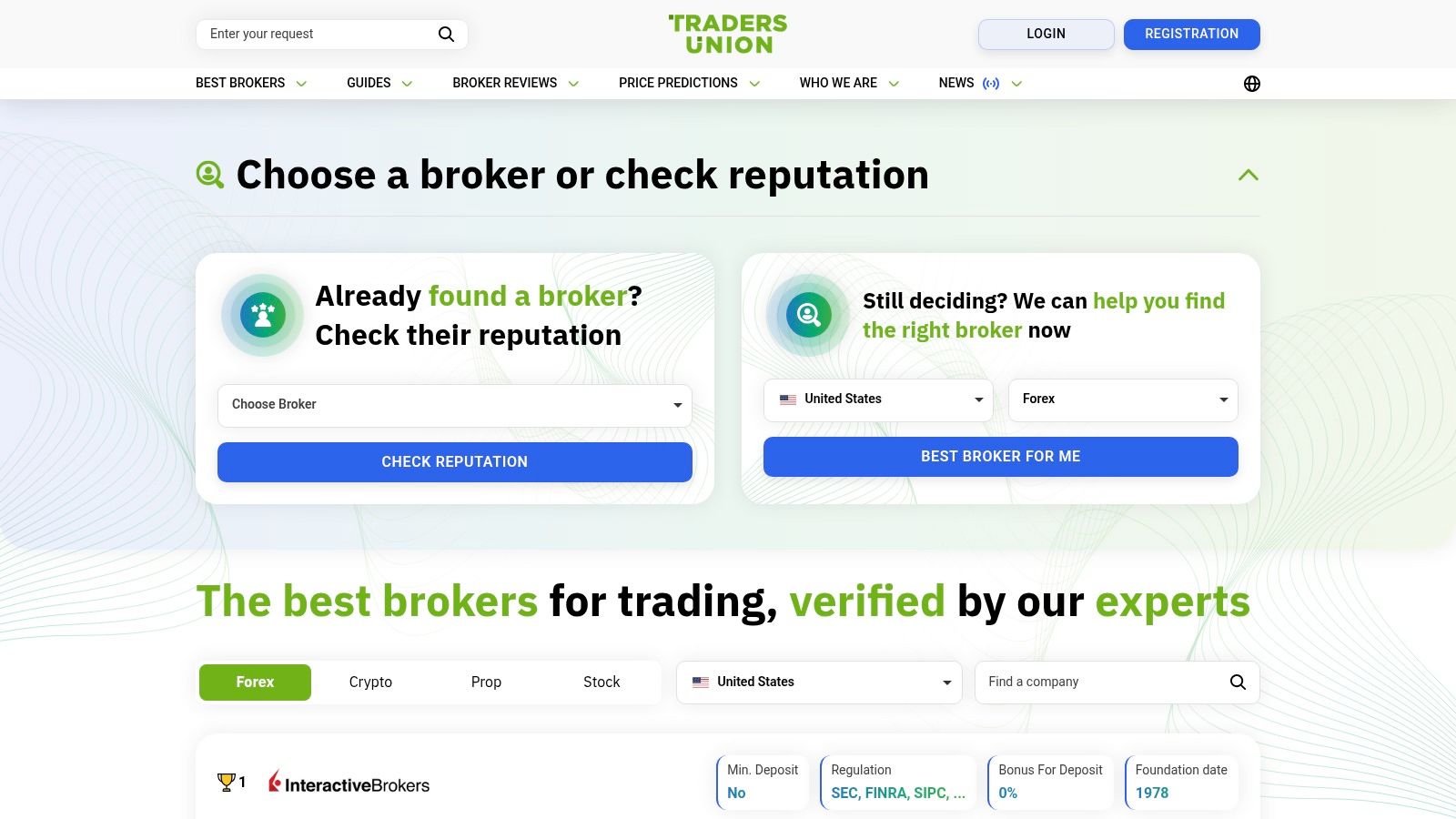 Traders Union prop firm search and review page