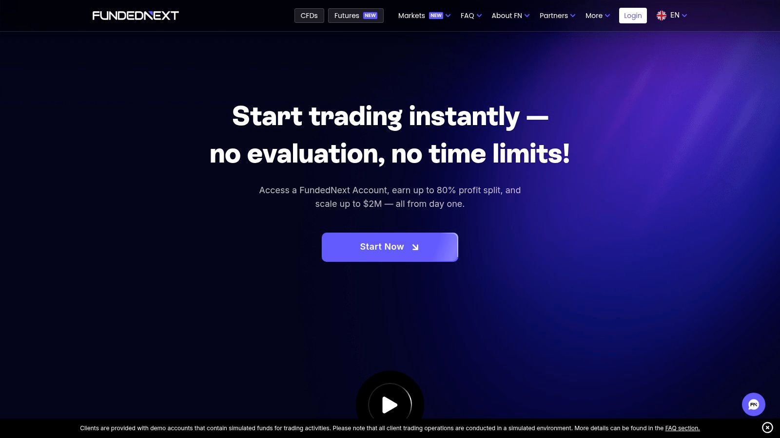 FundedNext (Stellar Instant) website showing its program details.