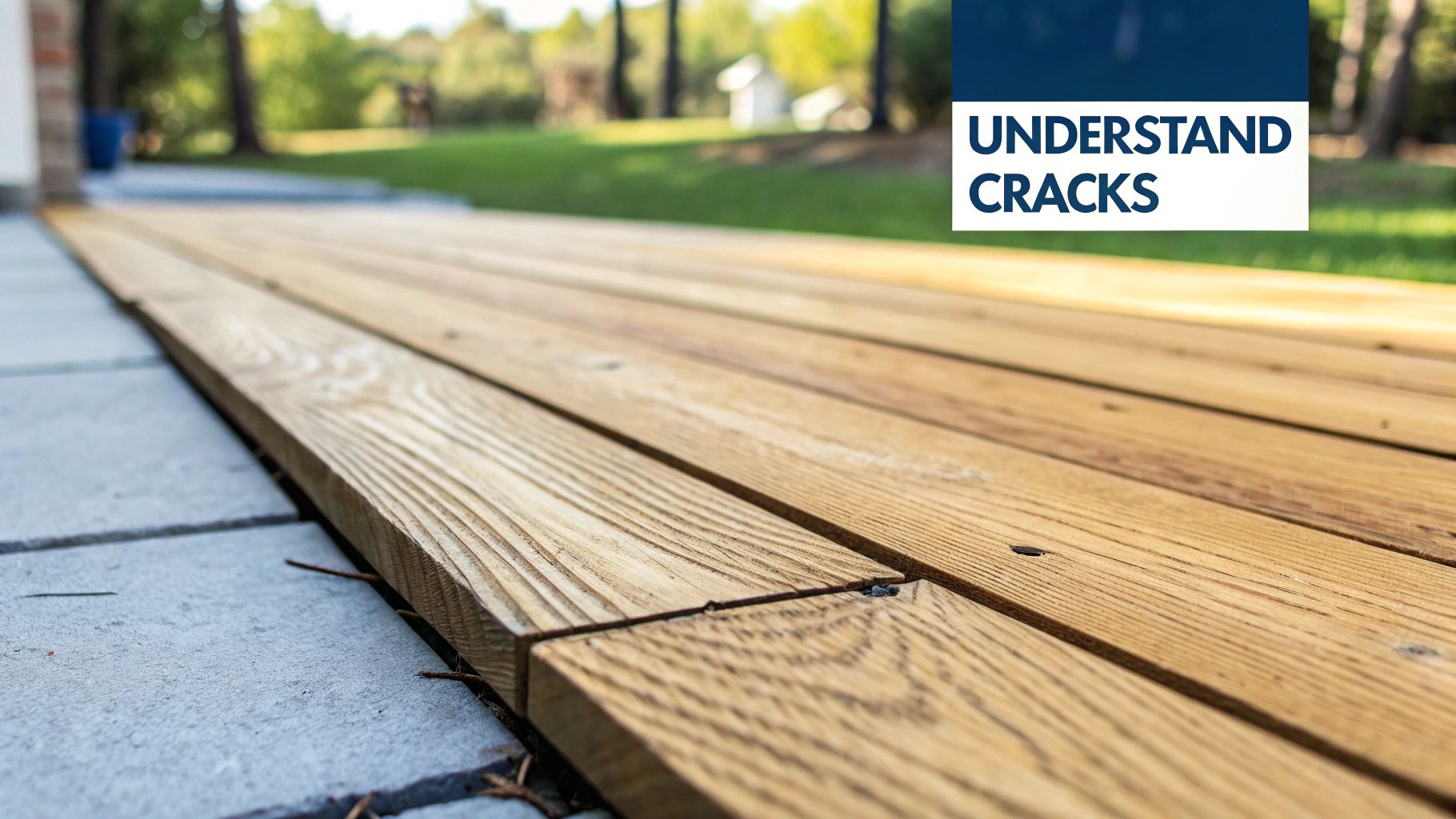 A close-up of a cracked hardwood floor, showing the texture and grain of the wood.