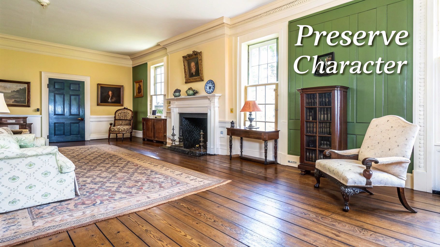 A beautifully restored old wooden floor, showcasing its rich grain and warm tones.