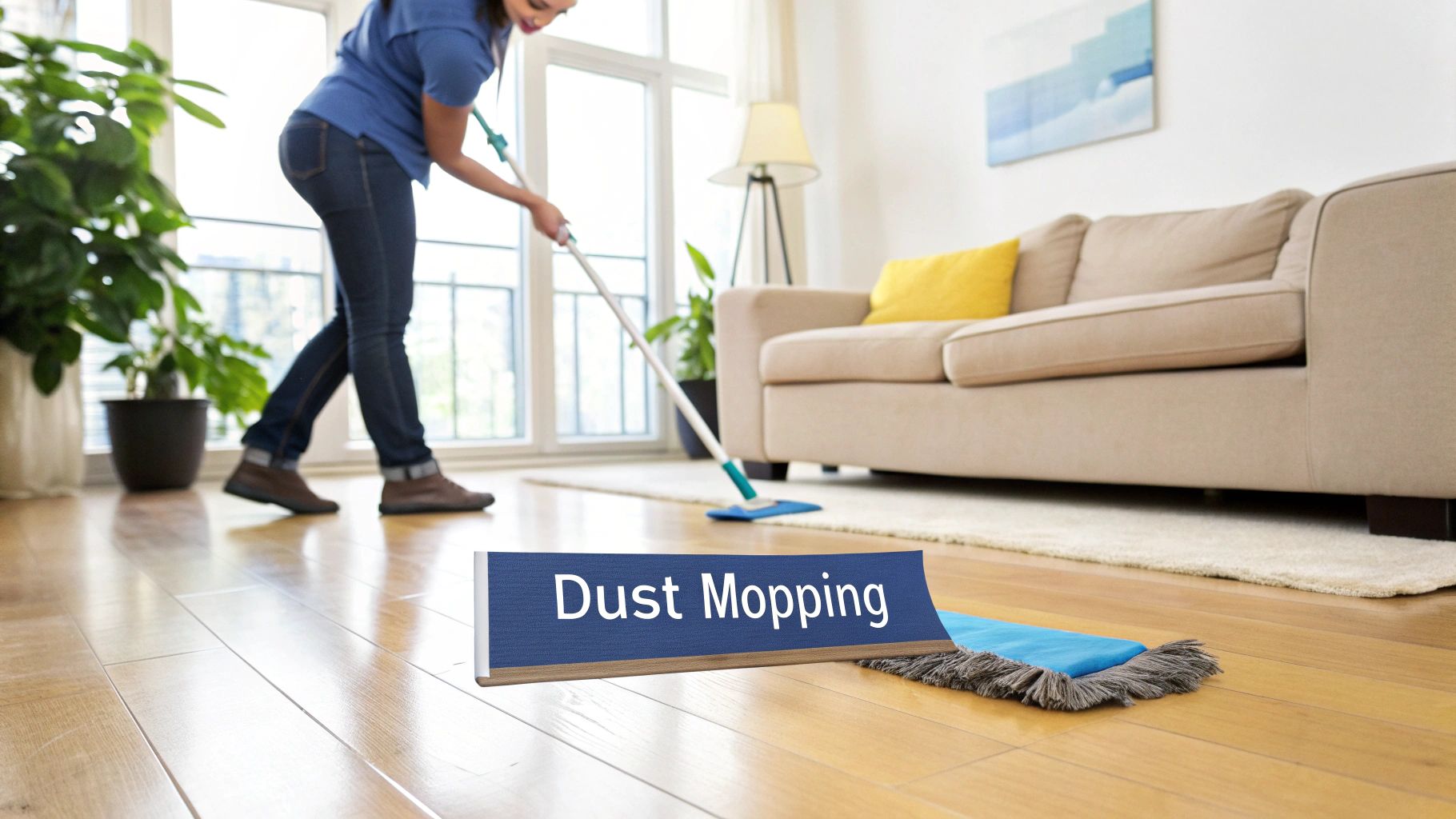 Beautifully cleaned and polished hardwood floor in a well-lit living room.