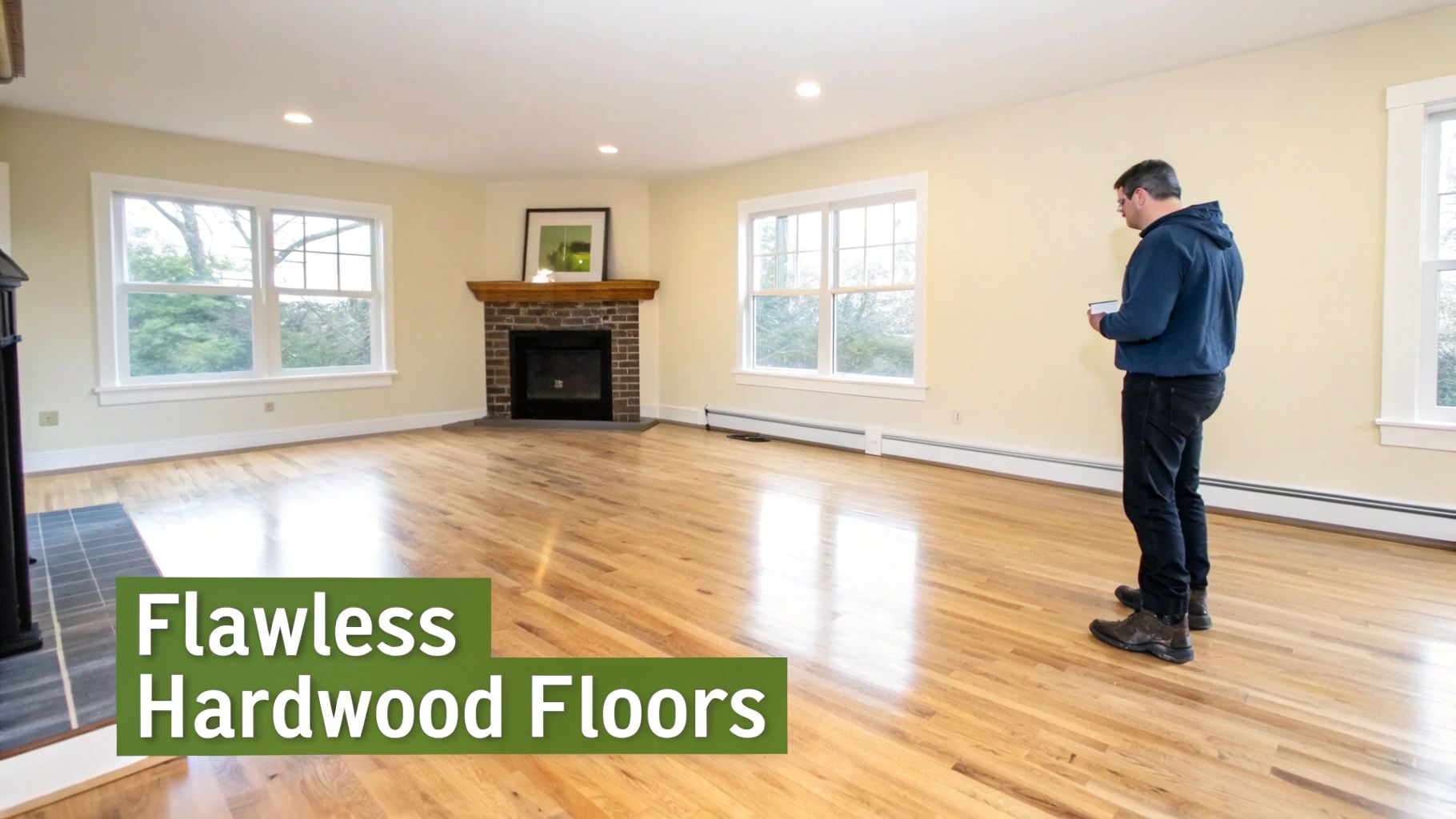 A beautifully sanded and finished hardwood floor, showing its natural grain and shine.