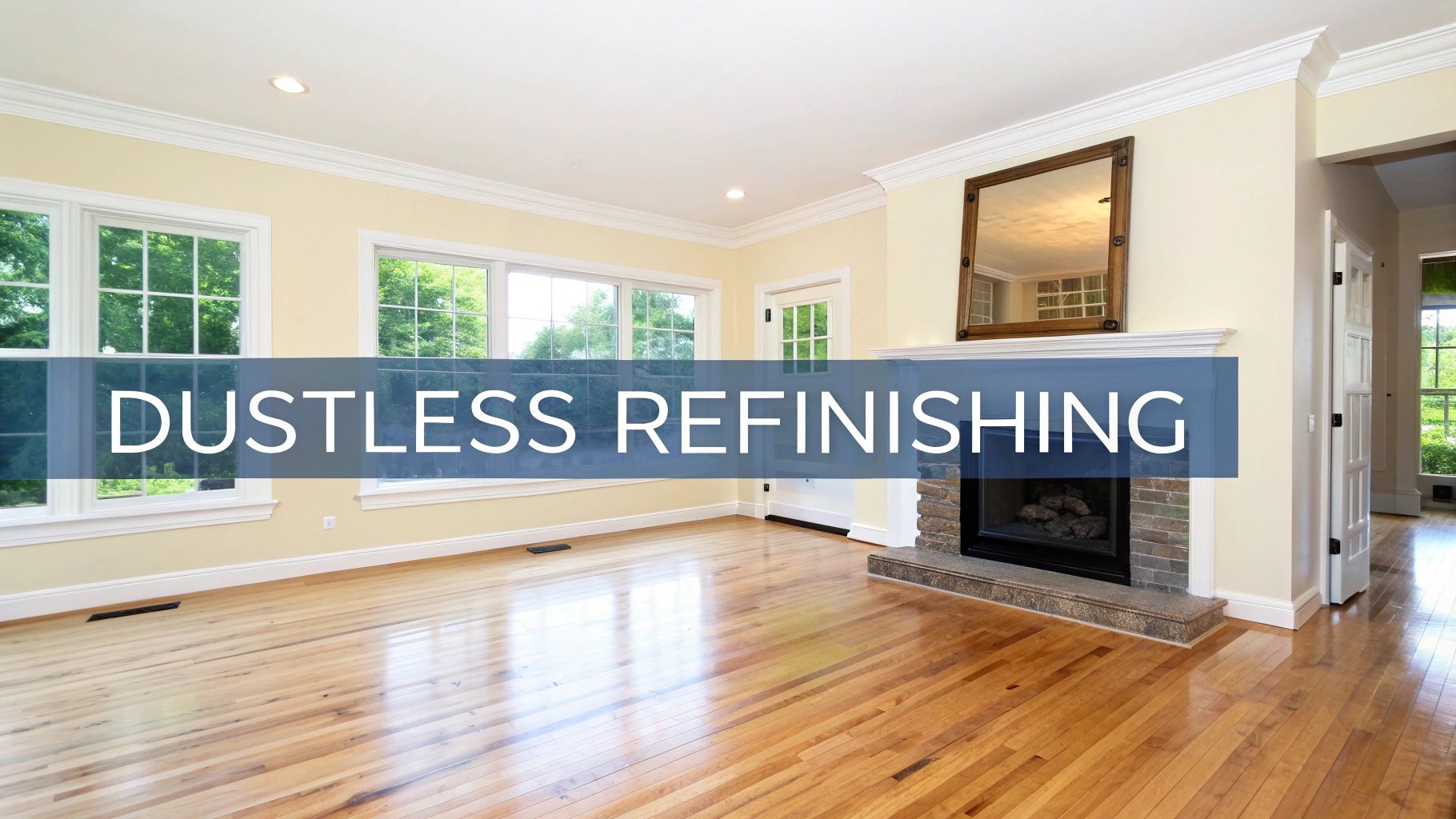 Professional using a dustless sanding machine on a hardwood floor in a well-lit room.