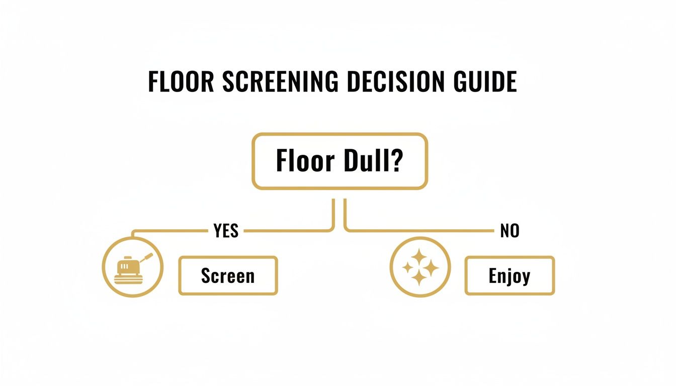 Flowchart for floor screening decision. If floor is dull, screen it; otherwise, enjoy its shine.