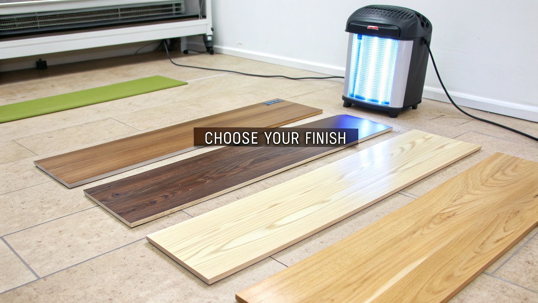 A professional applying a clear finish to newly sanded hardwood floors, highlighting the natural wood grain.