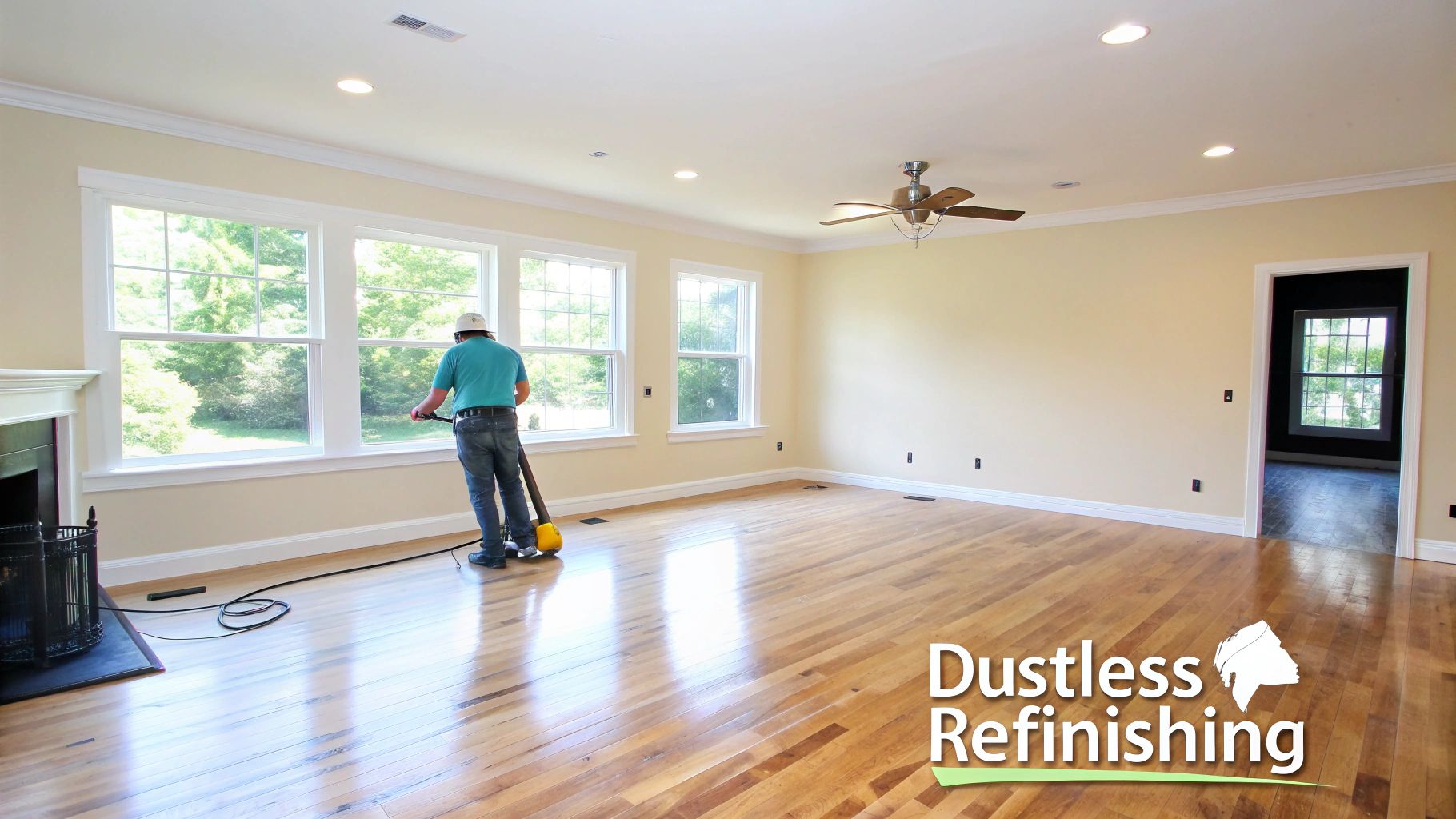 A beautifully refinished hardwood floor in a Northport home, showcasing a clean, dust-free environment.