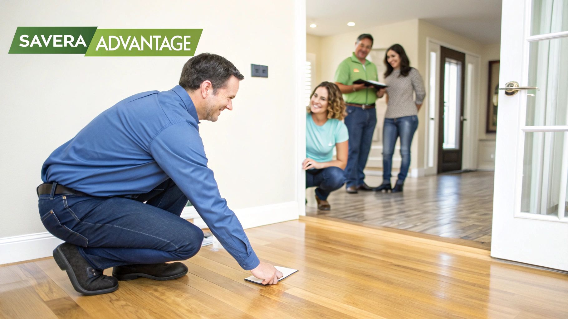A beautifully refinished hardwood floor showing a rich, glossy finish in a modern home.
