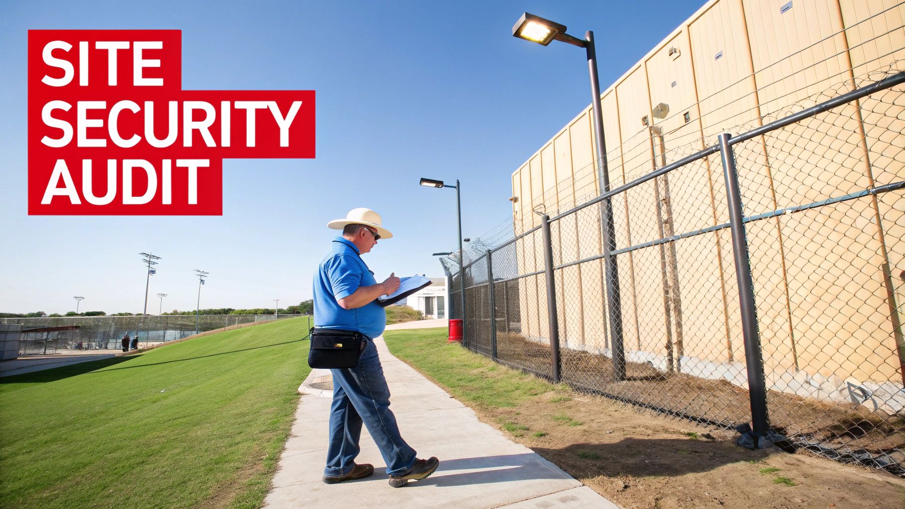 A construction superintendent reviewing plans on a job site, symbolizing a practical security assessment.