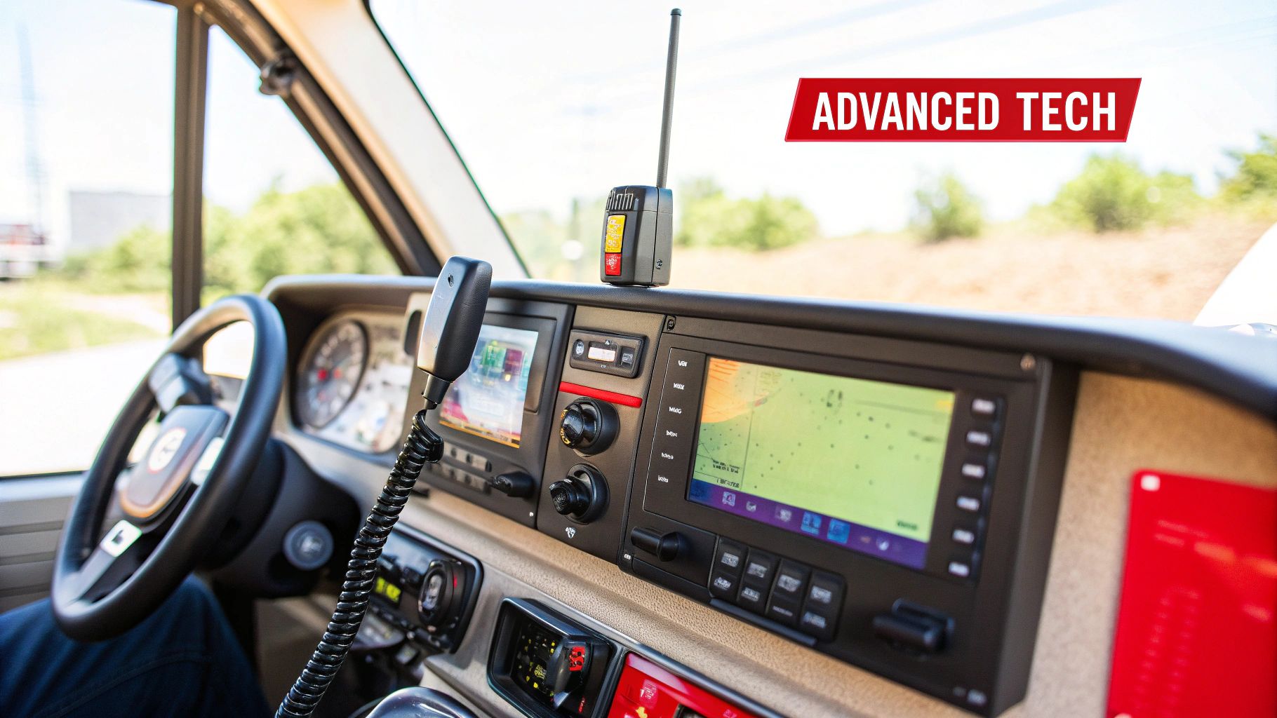 A marked security patrol vehicle driving through a Sherman Oaks residential neighborhood at dusk.