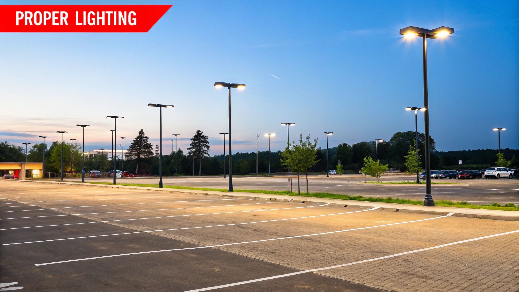 A well-lit, secure parking garage at night, representing effective Palo Alto security.