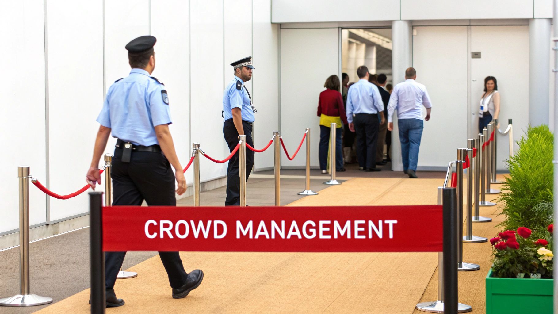 Security guards managing a crowd at an event