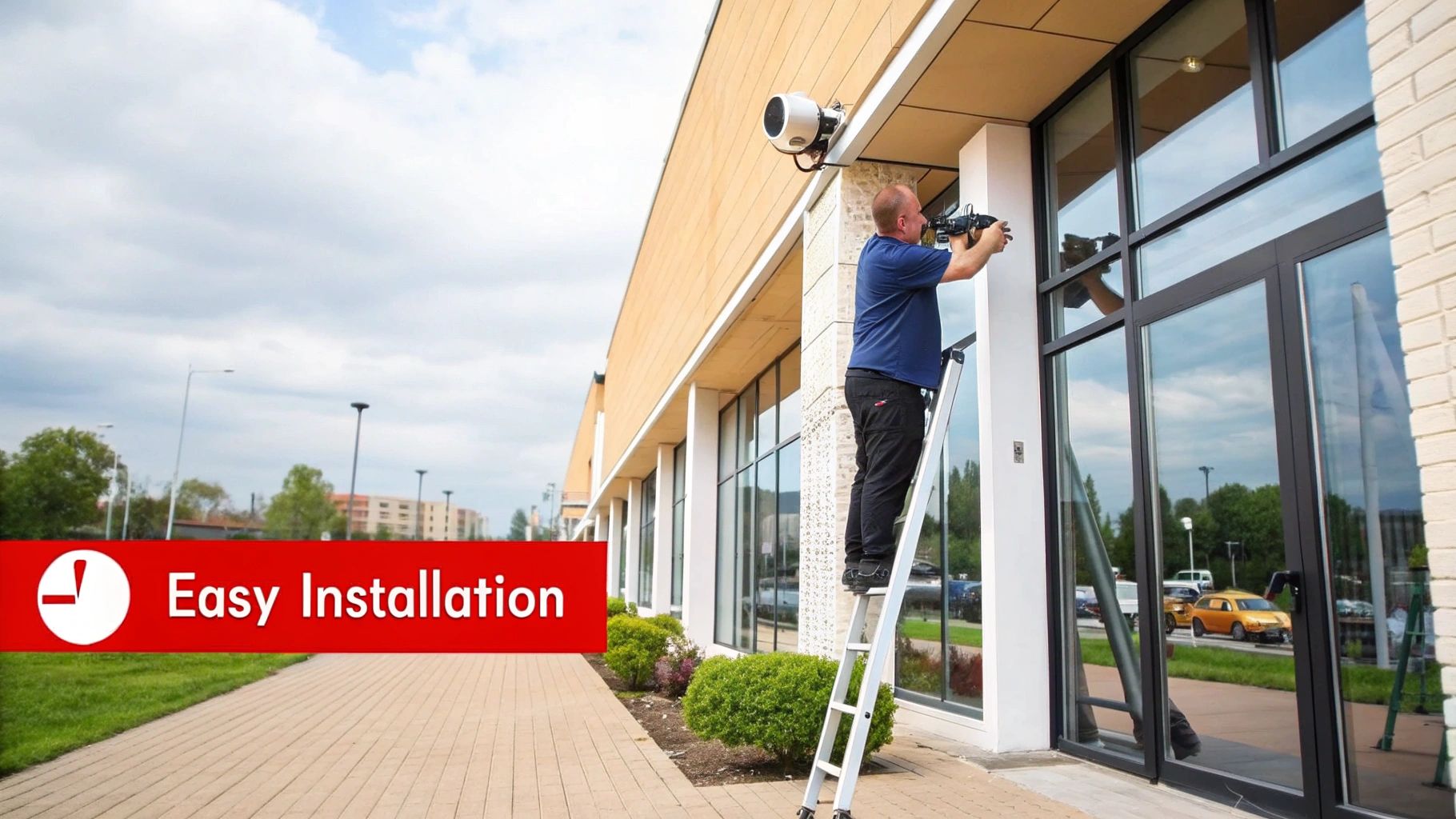 A property manager and a security consultant reviewing plans on a tablet in an Irvine office.