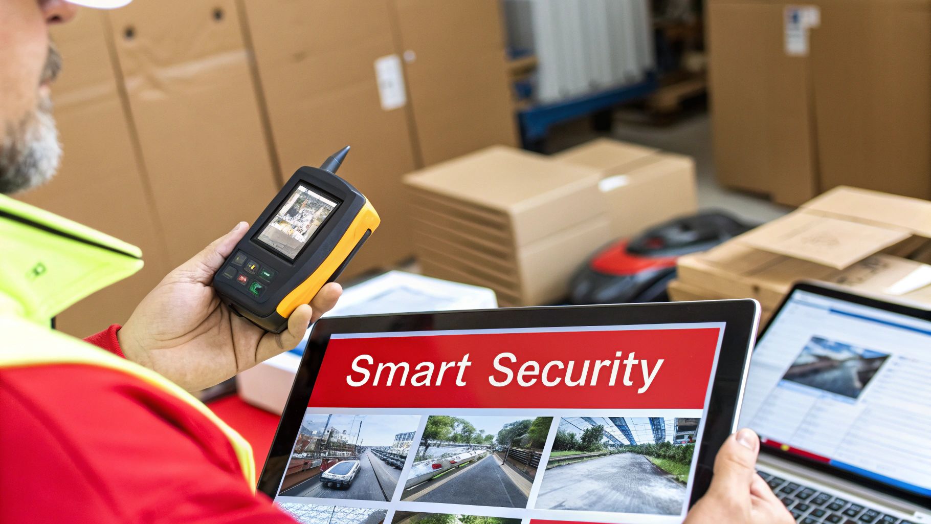 A facility manager using a tablet to monitor building systems