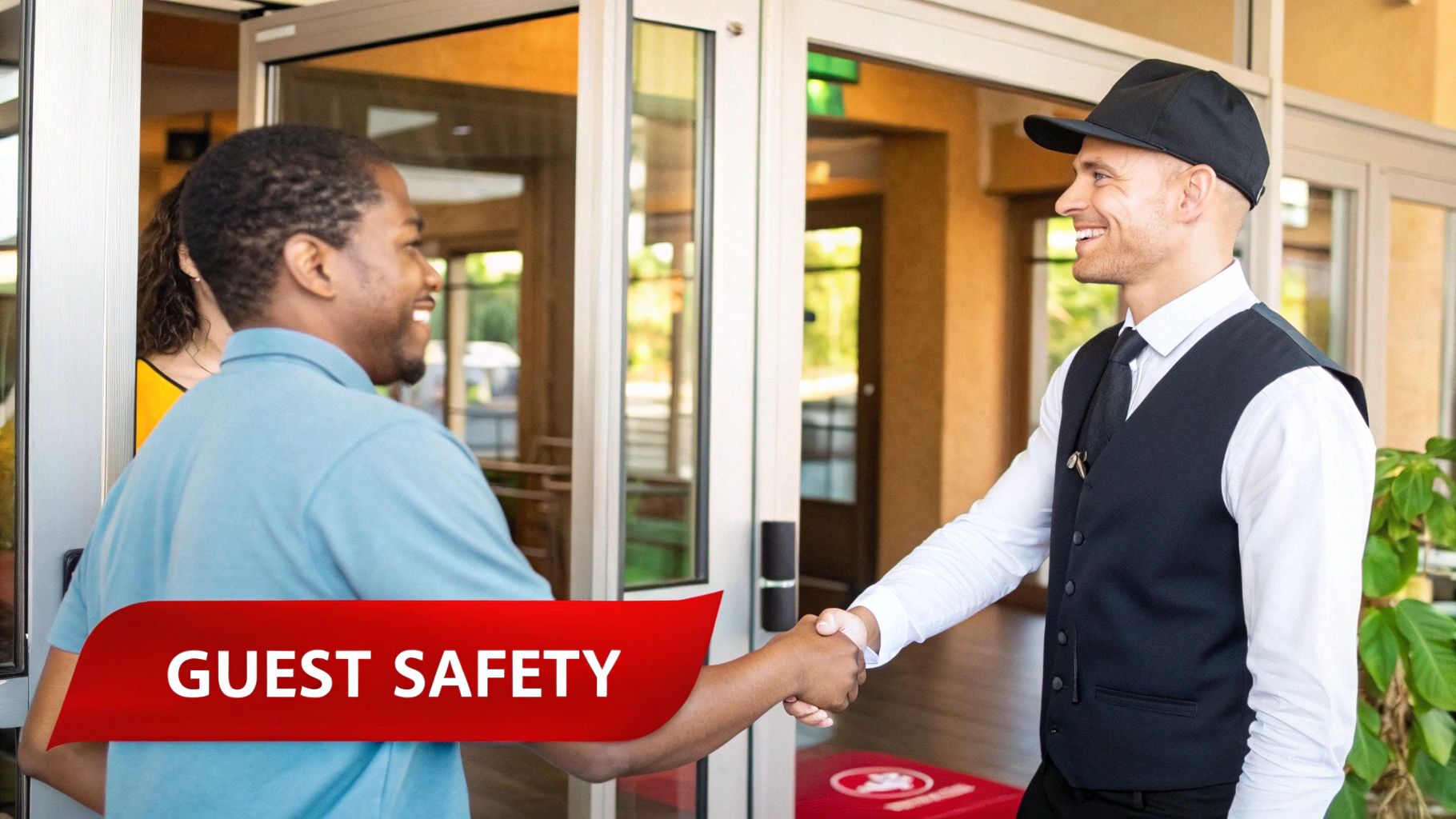 An unarmed security officer in uniform, looking professional and alert.