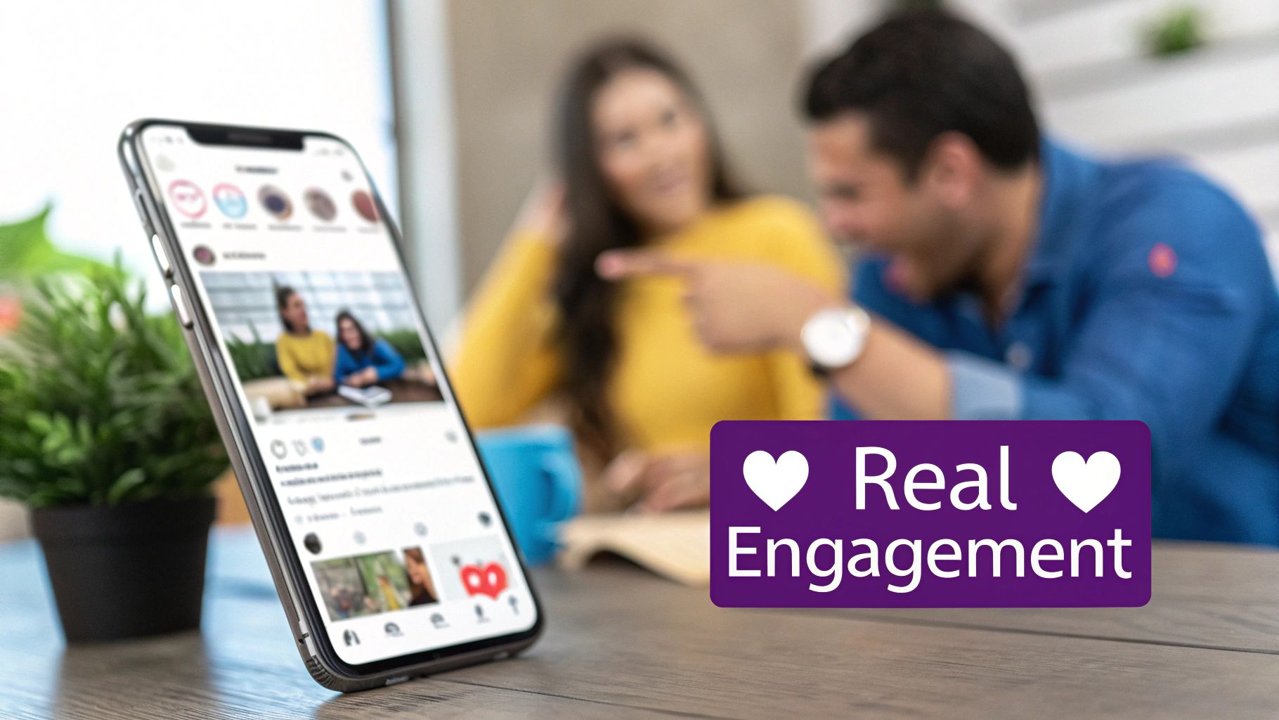 A group of diverse people engaging with their phones, representing a lively online community.