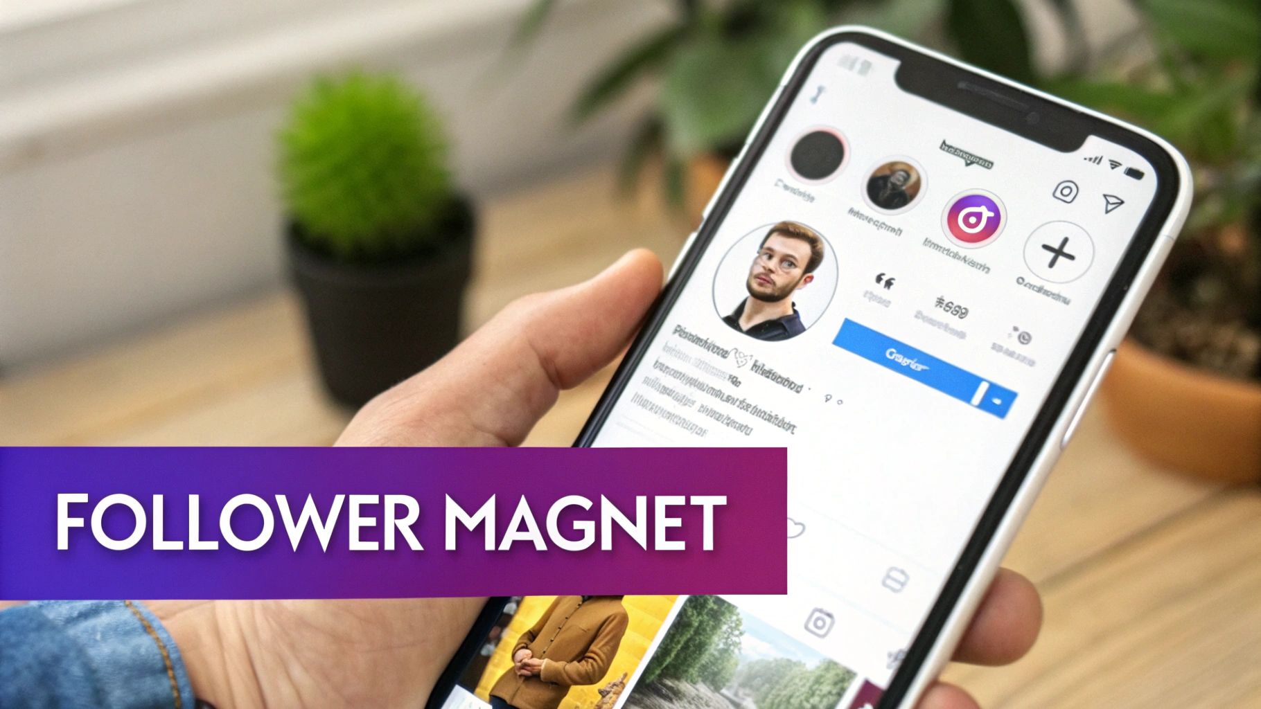 Woman creating content on her phone to increase Instagram profile views