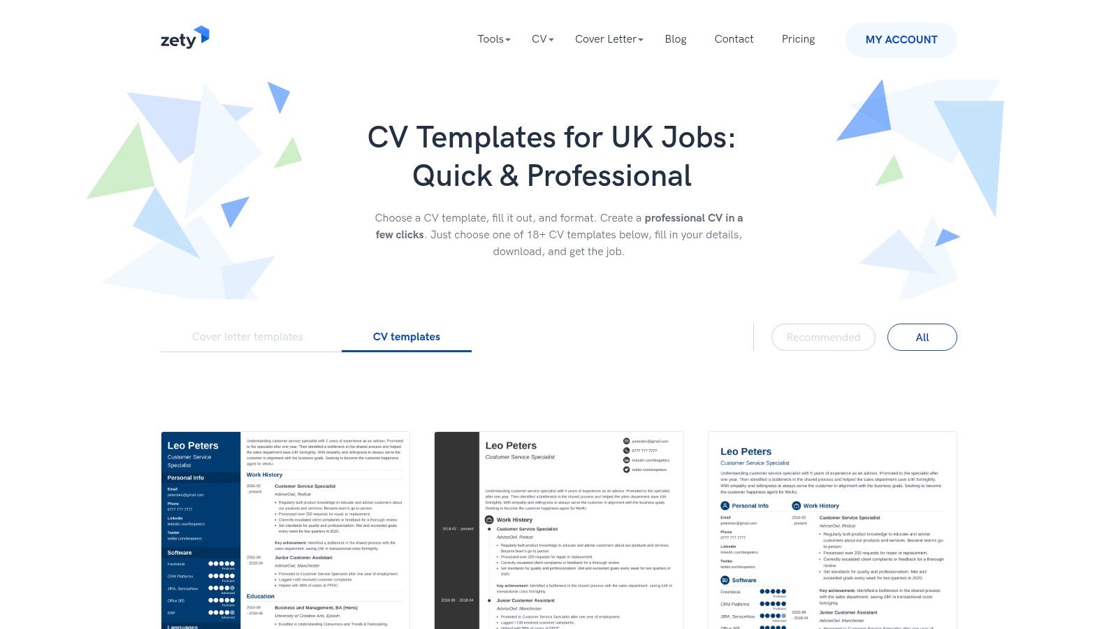 Zety (UK) CV Templates