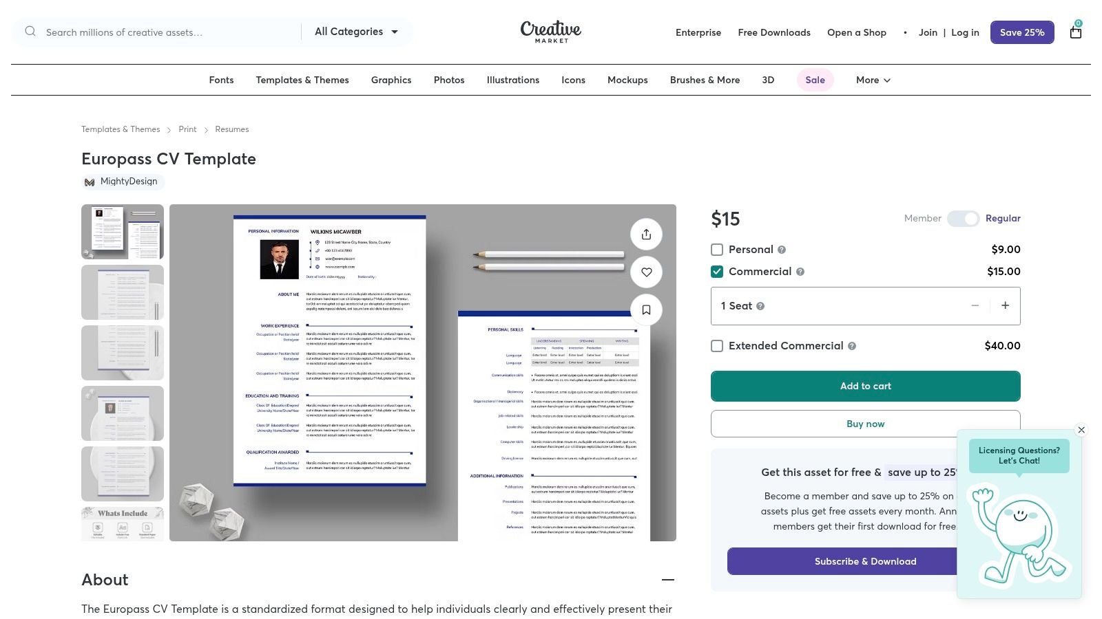 Creative Market – Europass CV Template (premium)
