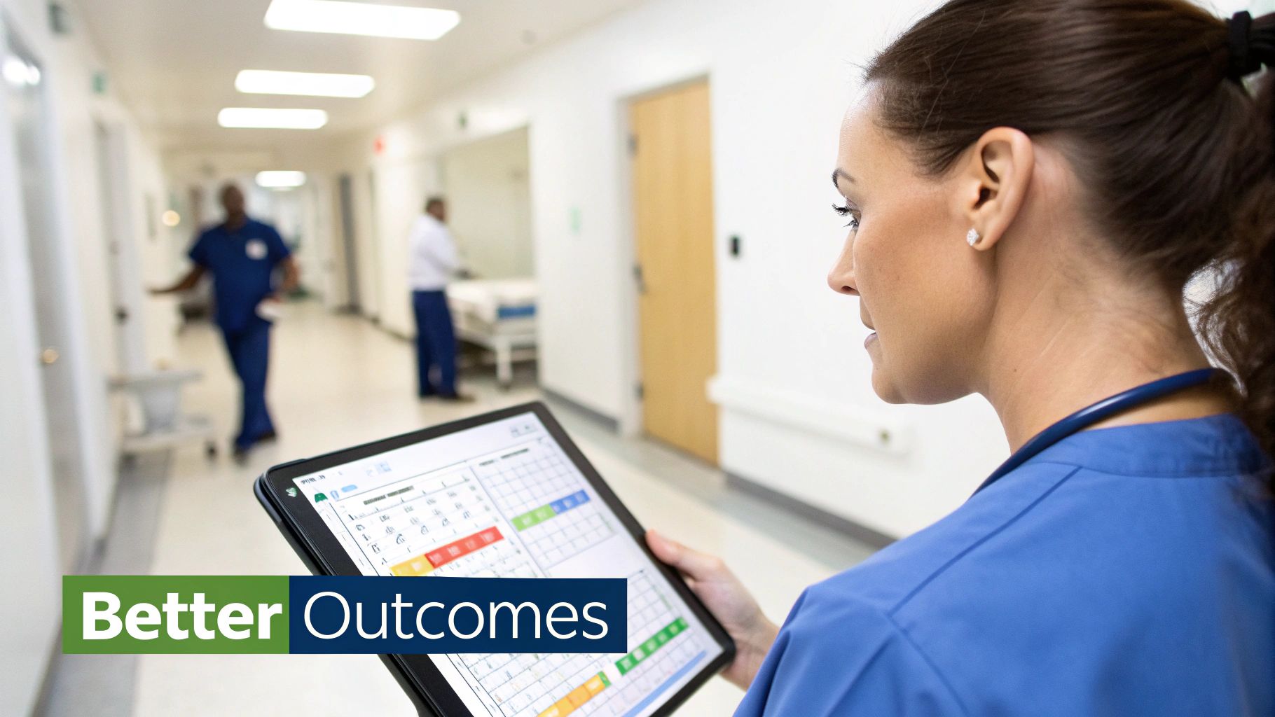 A doctor reviewing data on a tablet with a patient, illustrating the application of healthcare analytics.