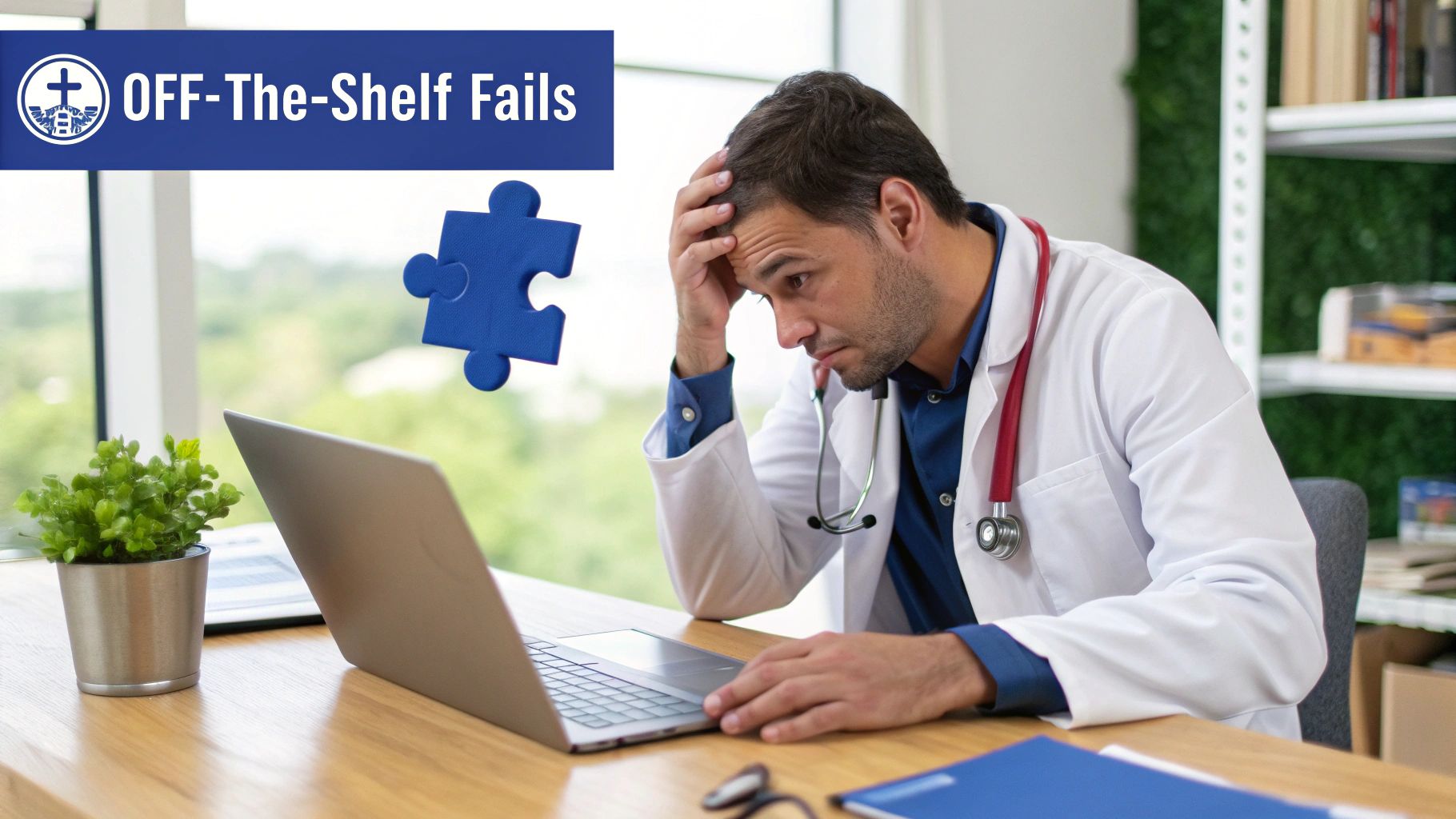 A medical professional using a tablet to manage patient data in a modern clinic setting.