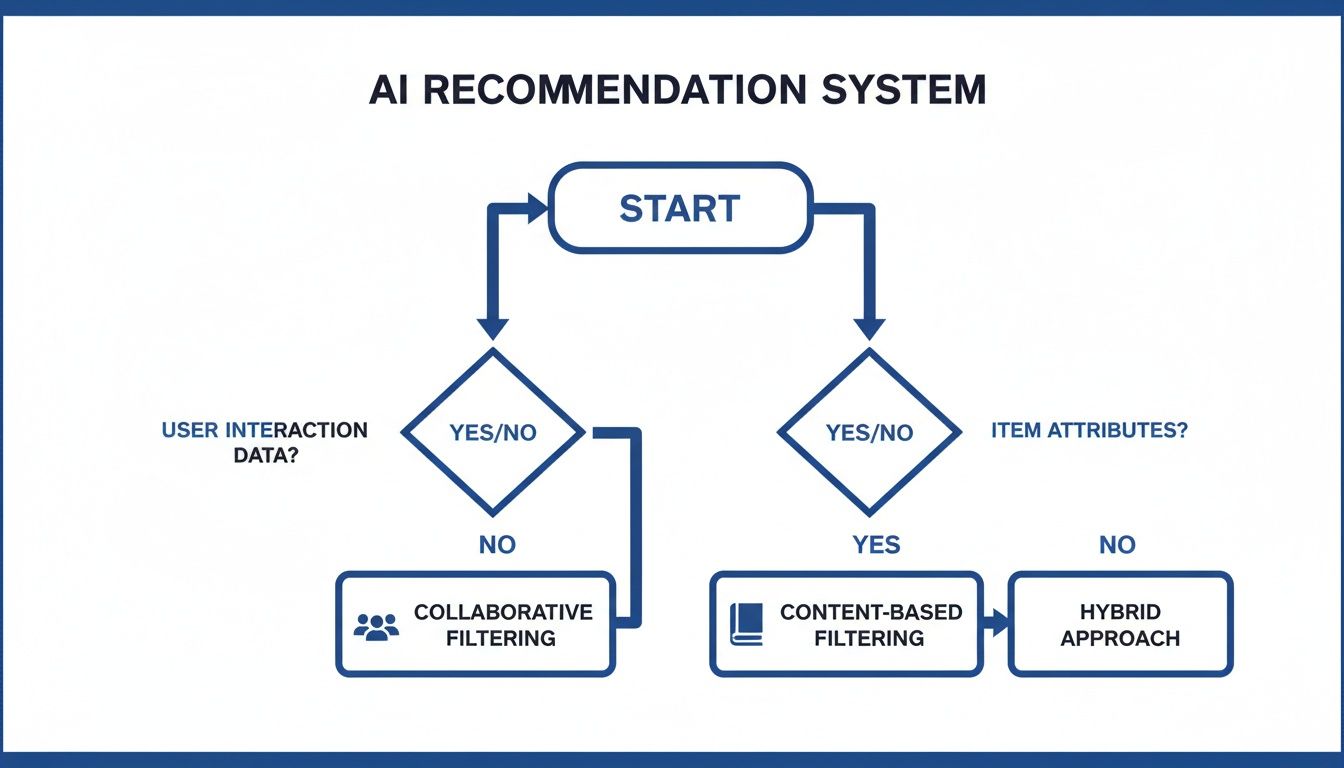 Flowchart illustrating the decision process for an AI recommendation system and its filtering methods.
