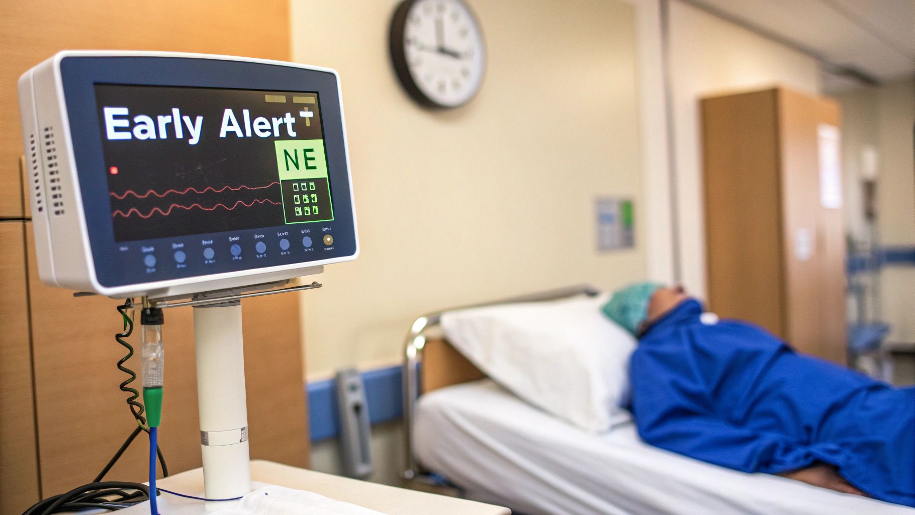 A radiologist and an AI system collaboratively reviewing a medical scan on a large screen, highlighting subtle anomalies.