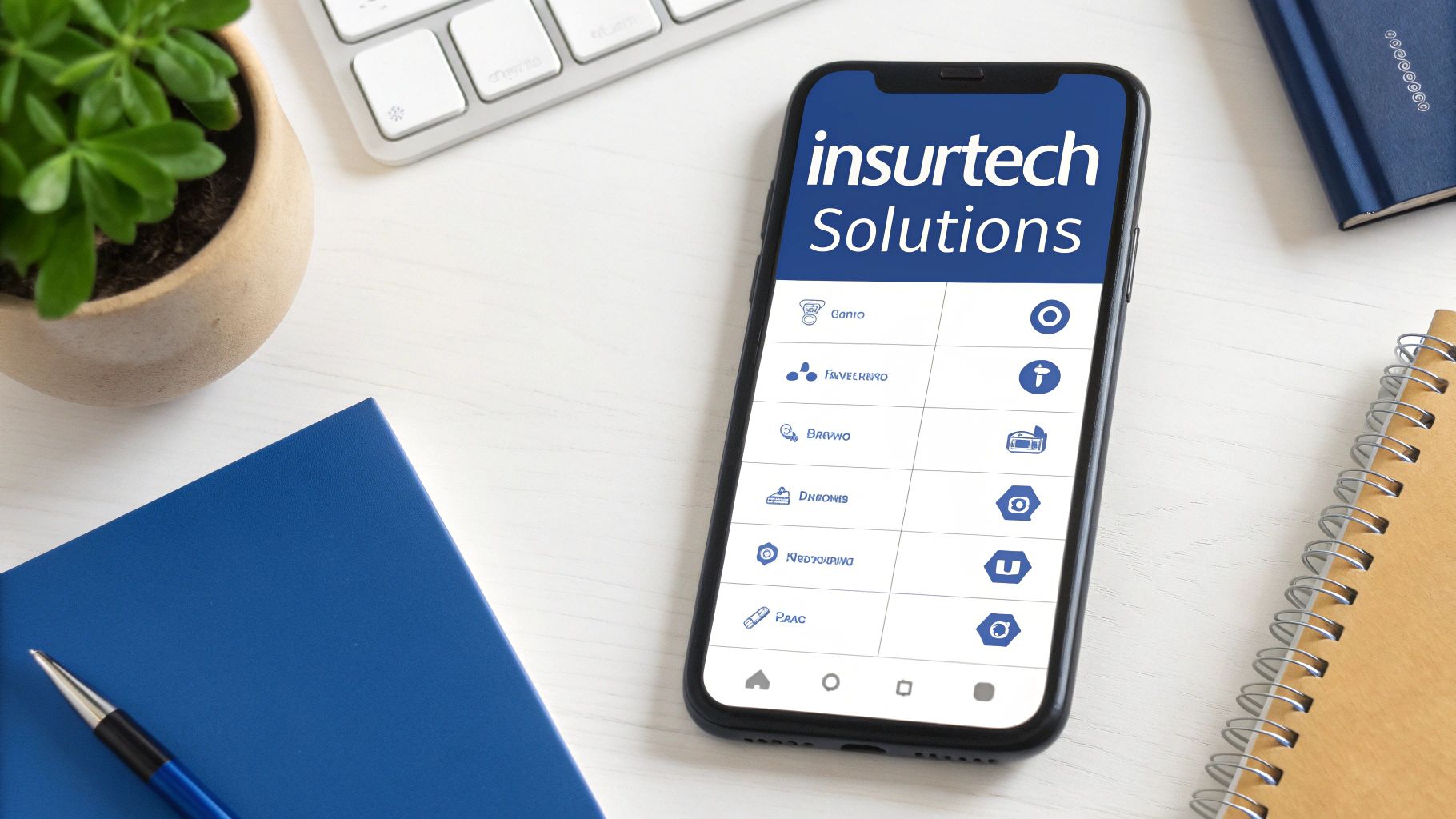 A group of professionals collaborating around a tablet displaying data analytics and charts, symbolizing the integration of technology in the insurance industry.