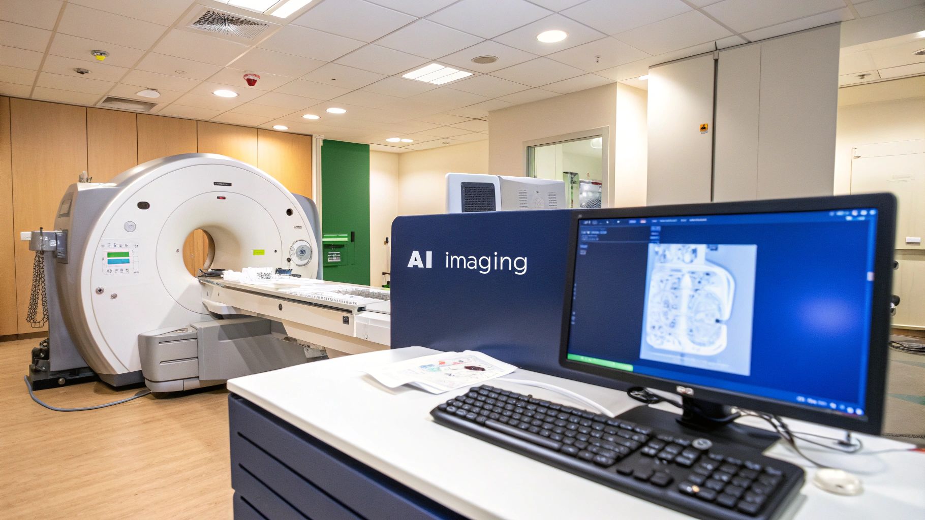 A futuristic depiction of AI analyzing medical brain scans on a digital interface