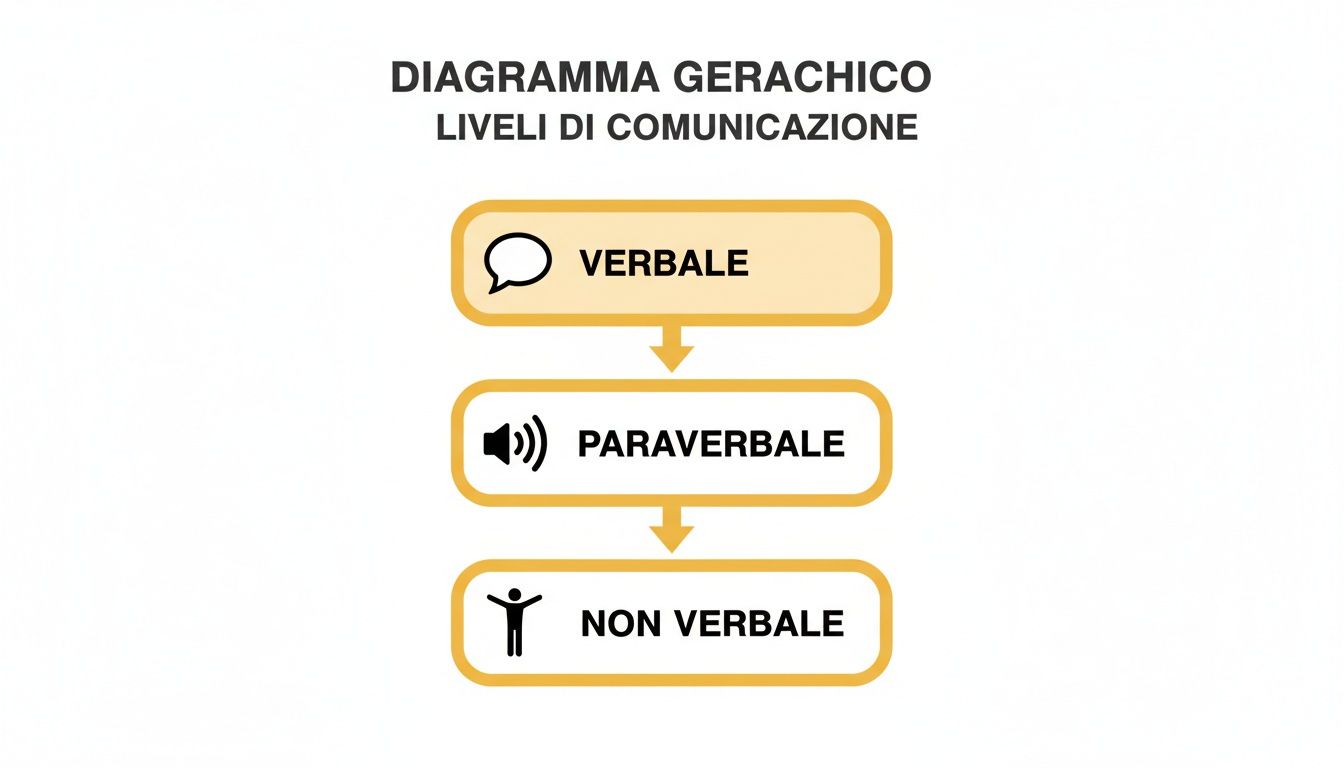 Diagramma gerarchico che illustra i livelli di comunicazione: verbale, paraverbale e non verbale.