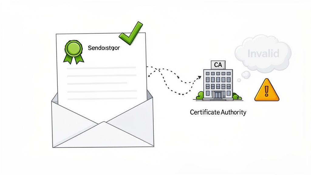 A digitally signed document in an envelope is rejected as invalid by a Certificate Authority.