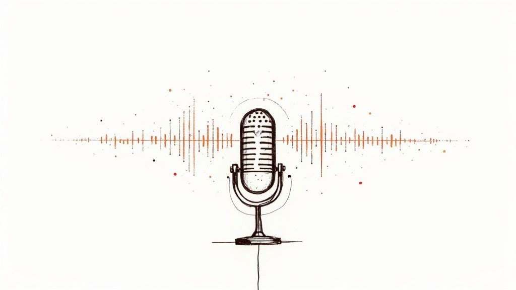 An abstract image representing the process of converting voice waves into digital text