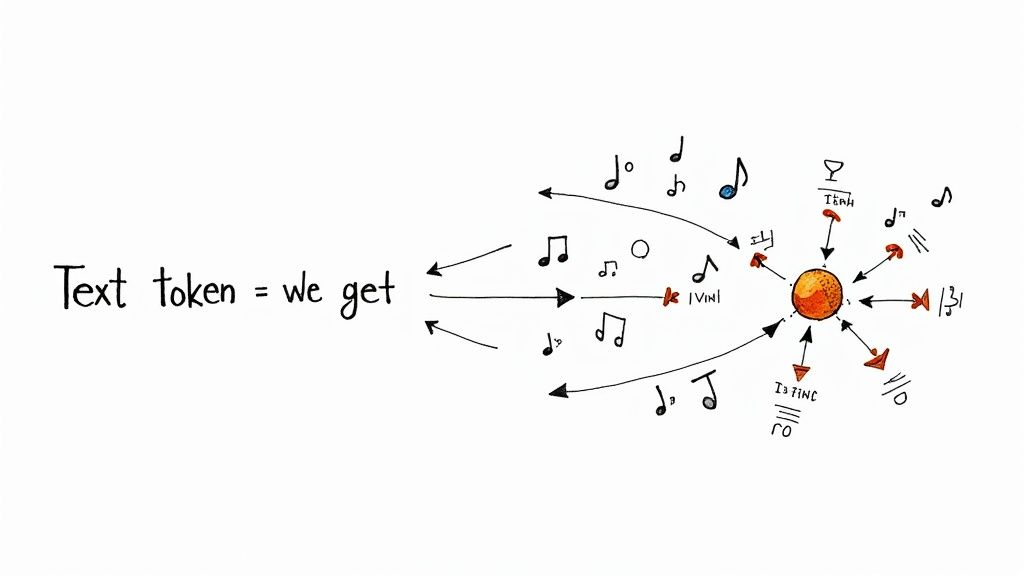 Graphic showing a soundwave being constructed from digital blocks