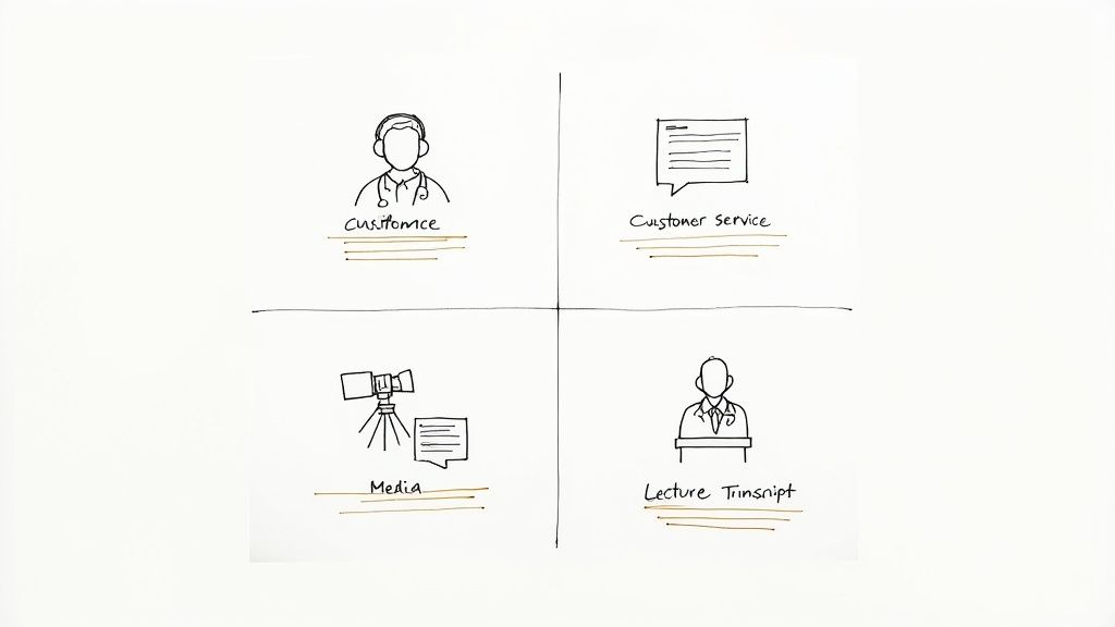 A doctor using a tablet with a microphone icon, symbolizing voice documentation in healthcare.