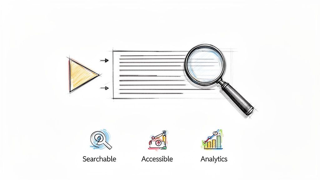 Diagram illustrating how content or data can be processed for searchability, accessibility, and analytics.