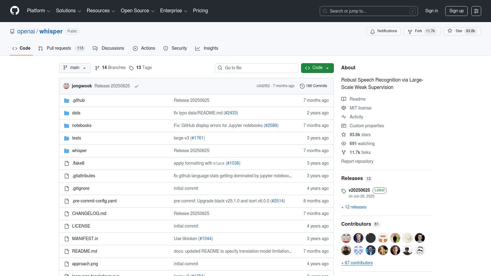OpenAI Whisper (GitHub)