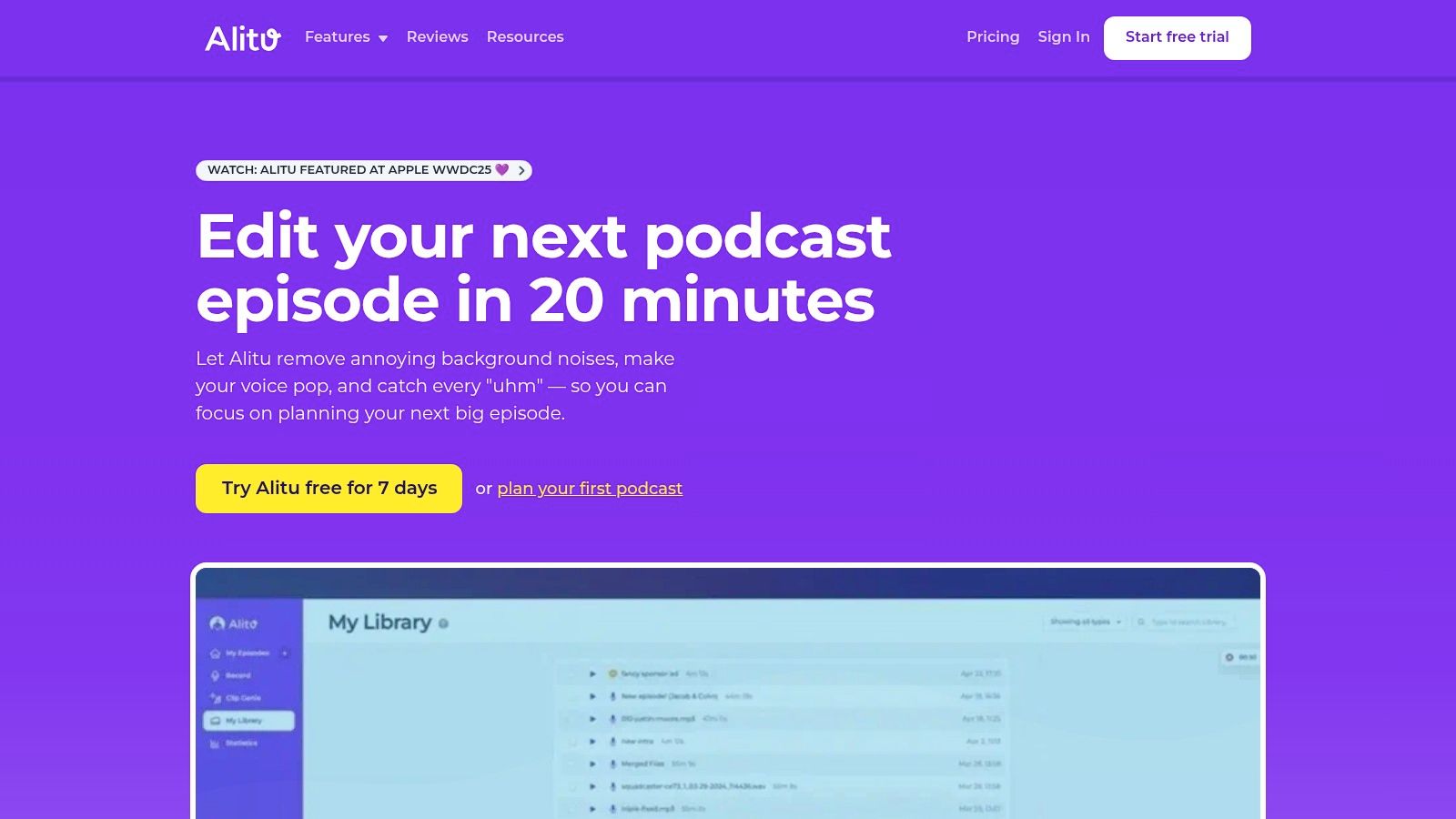 Alitu's interface showing podcast episode building