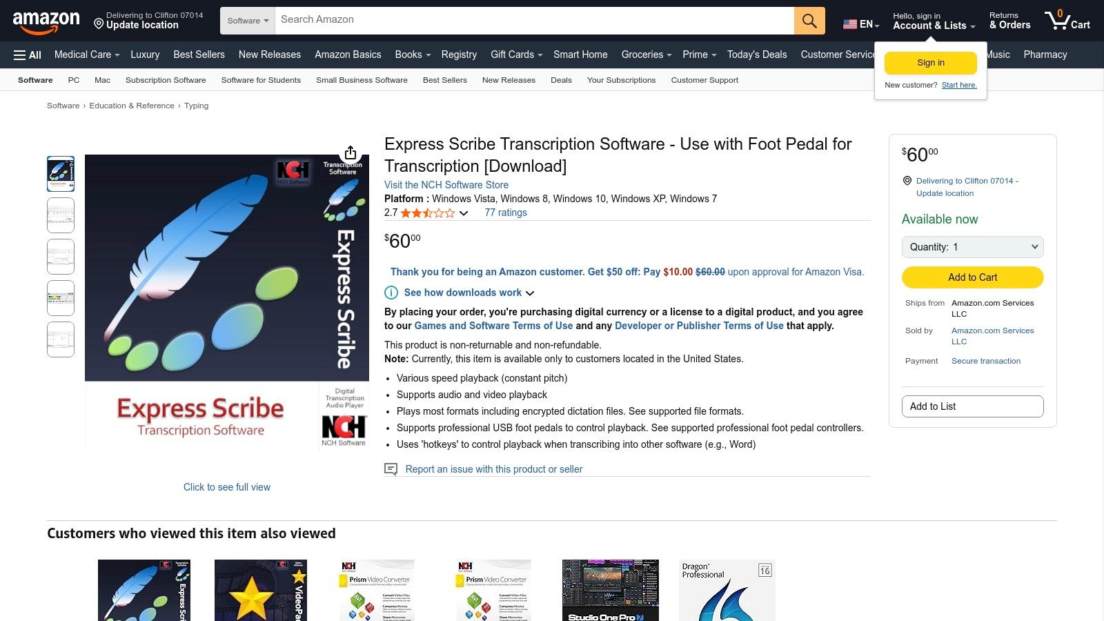 Amazon (Express Scribe on Amazon.com)